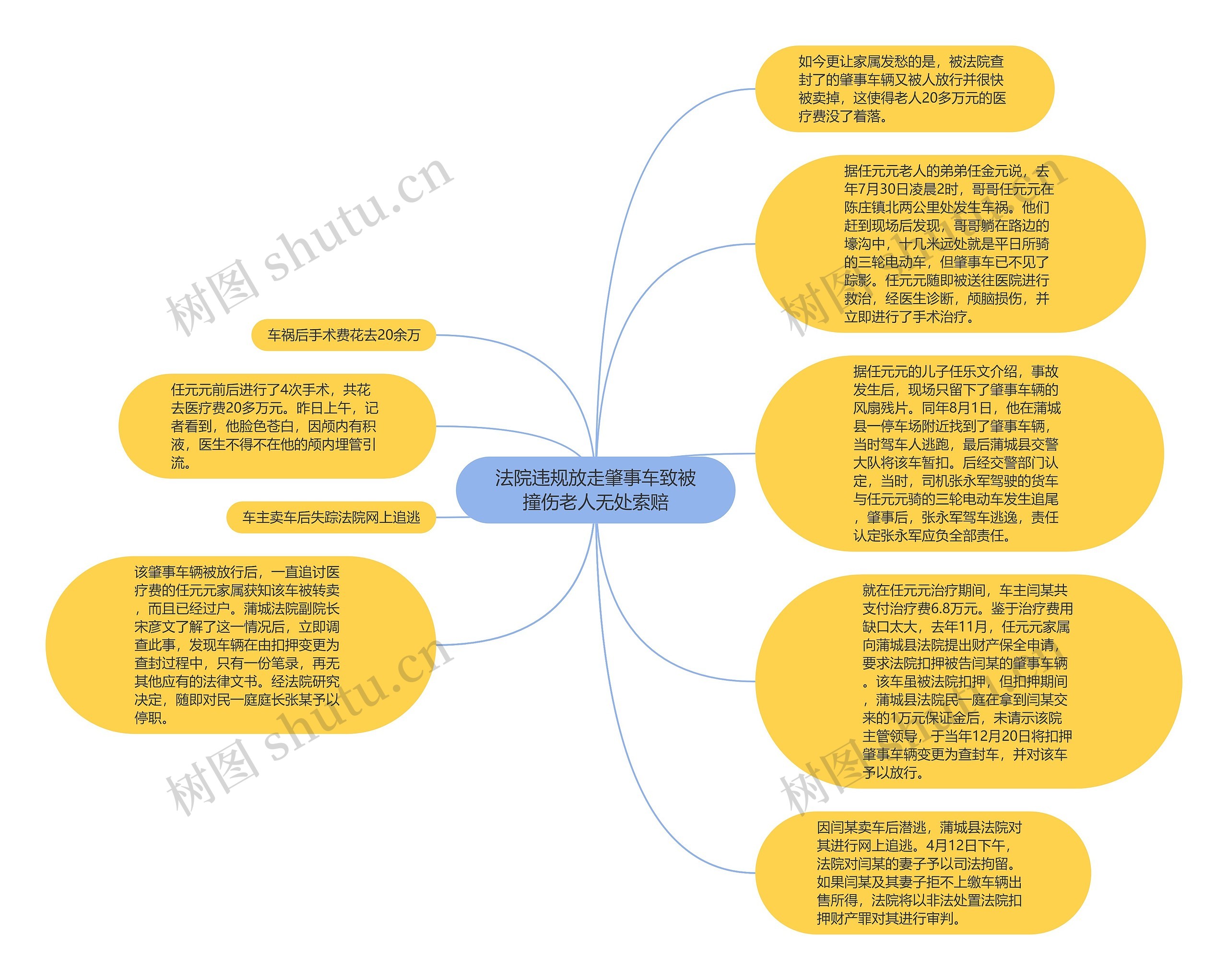 法院违规放走肇事车致被撞伤老人无处索赔思维导图