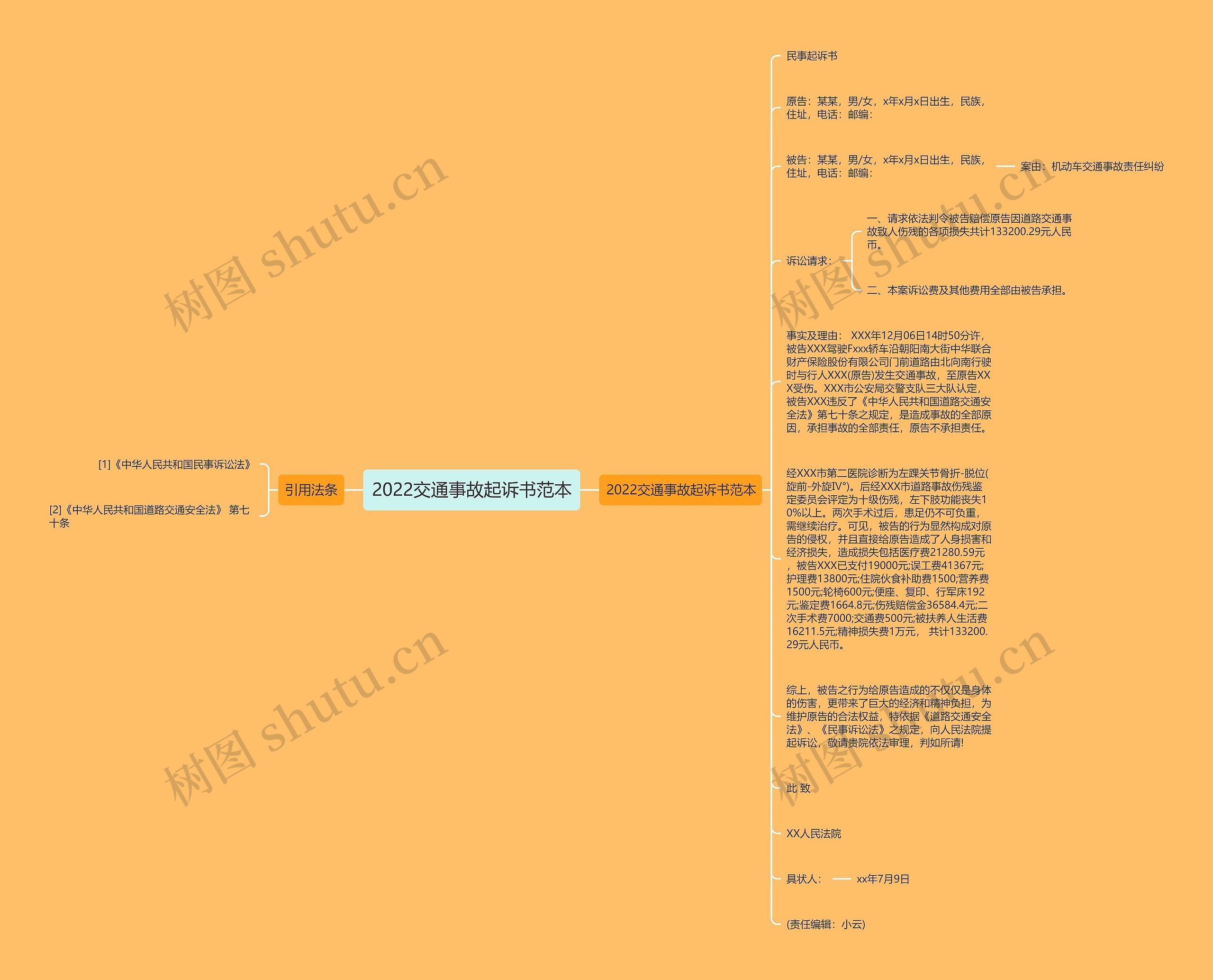 2022交通事故起诉书范本思维导图