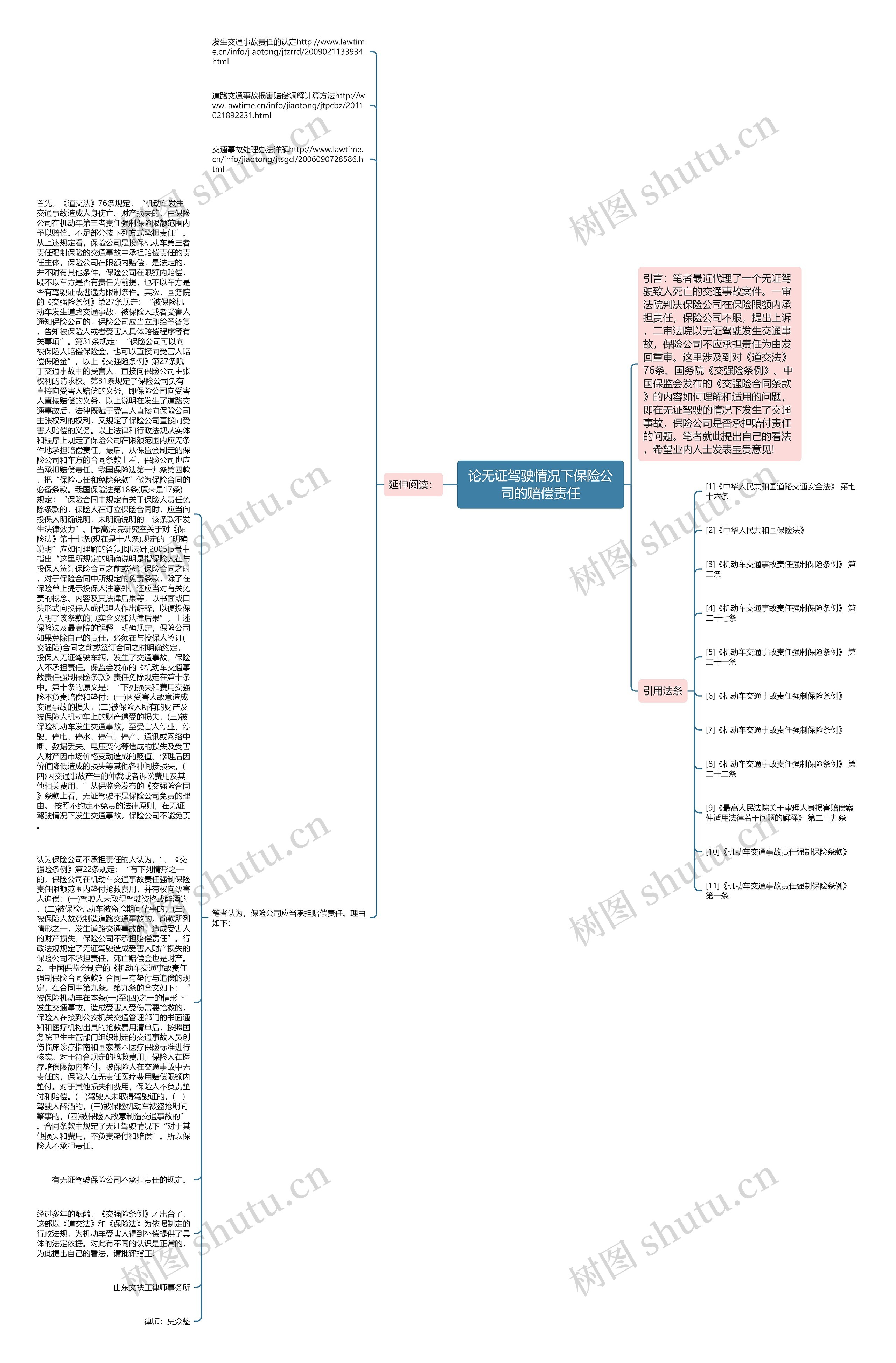 论无证驾驶情况下保险公司的赔偿责任思维导图