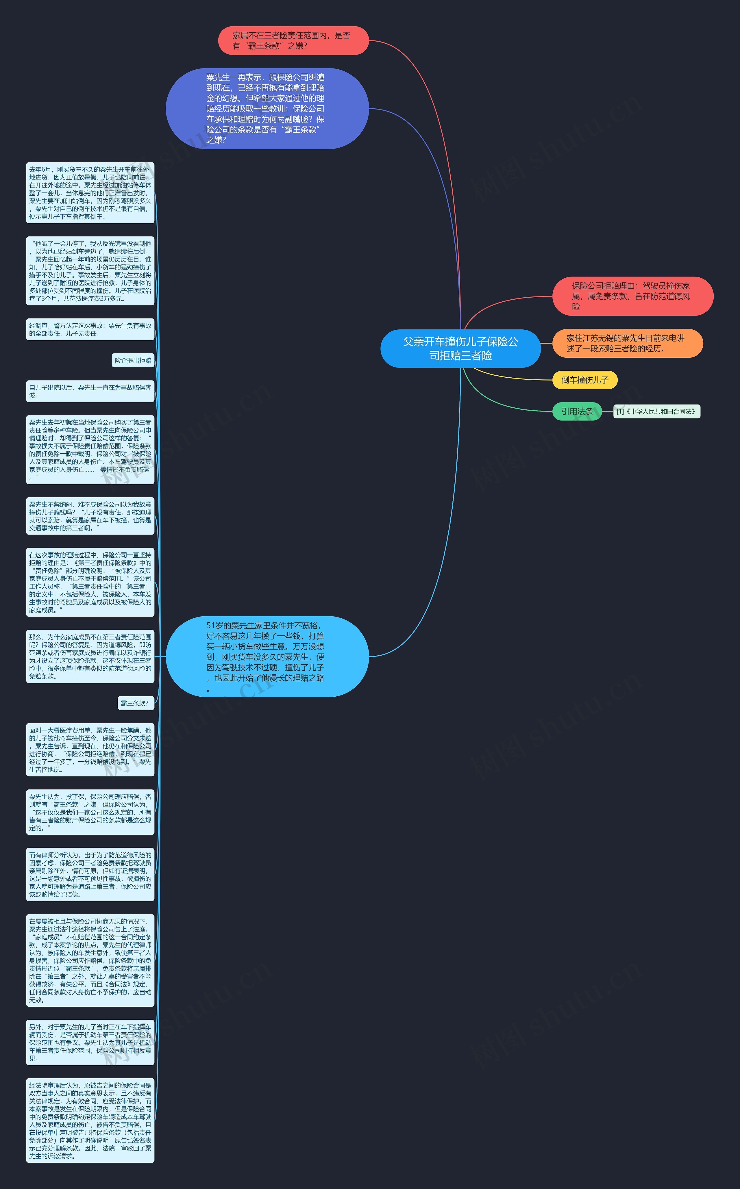 父亲开车撞伤儿子保险公司拒赔三者险思维导图