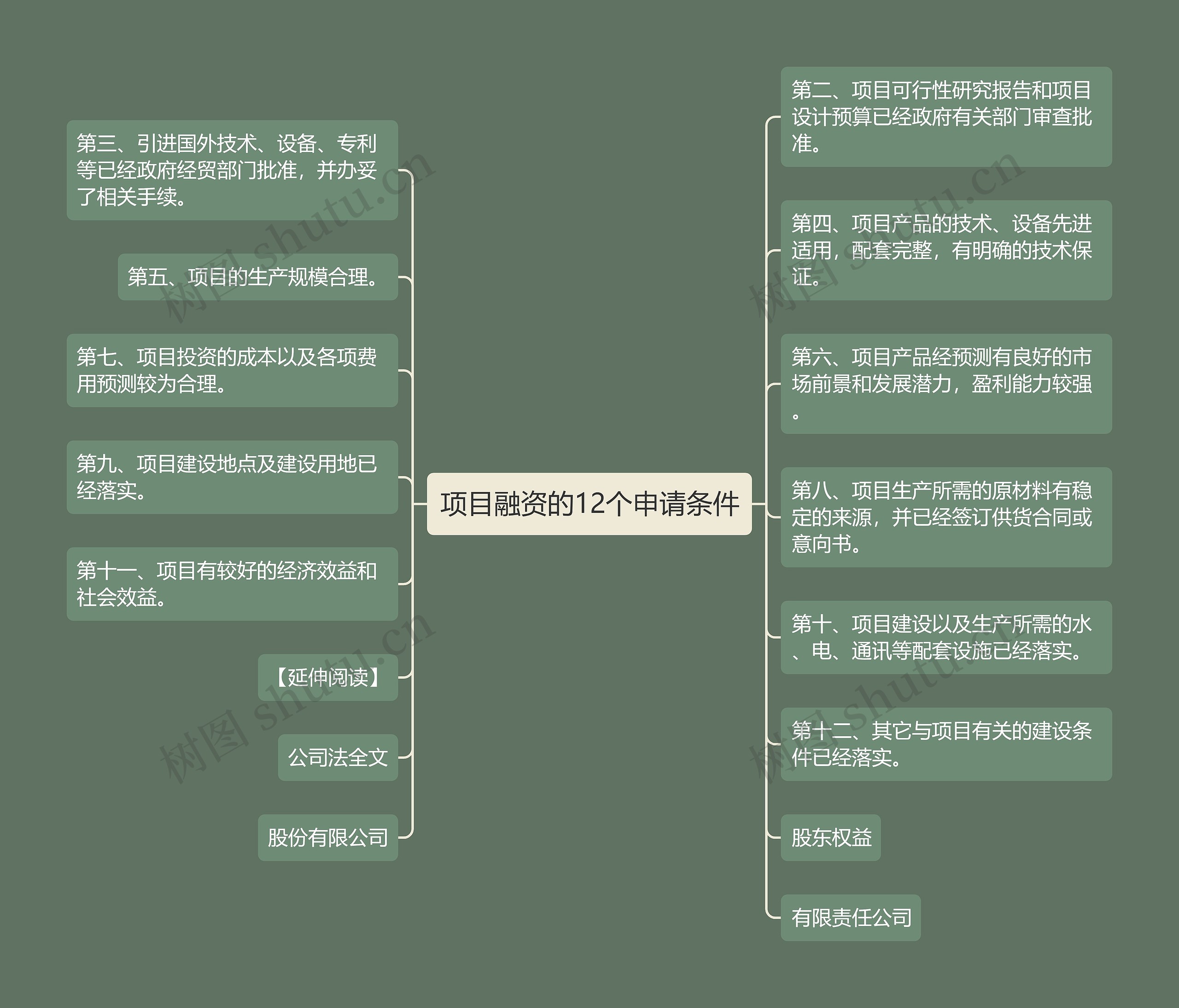 项目融资的12个申请条件思维导图