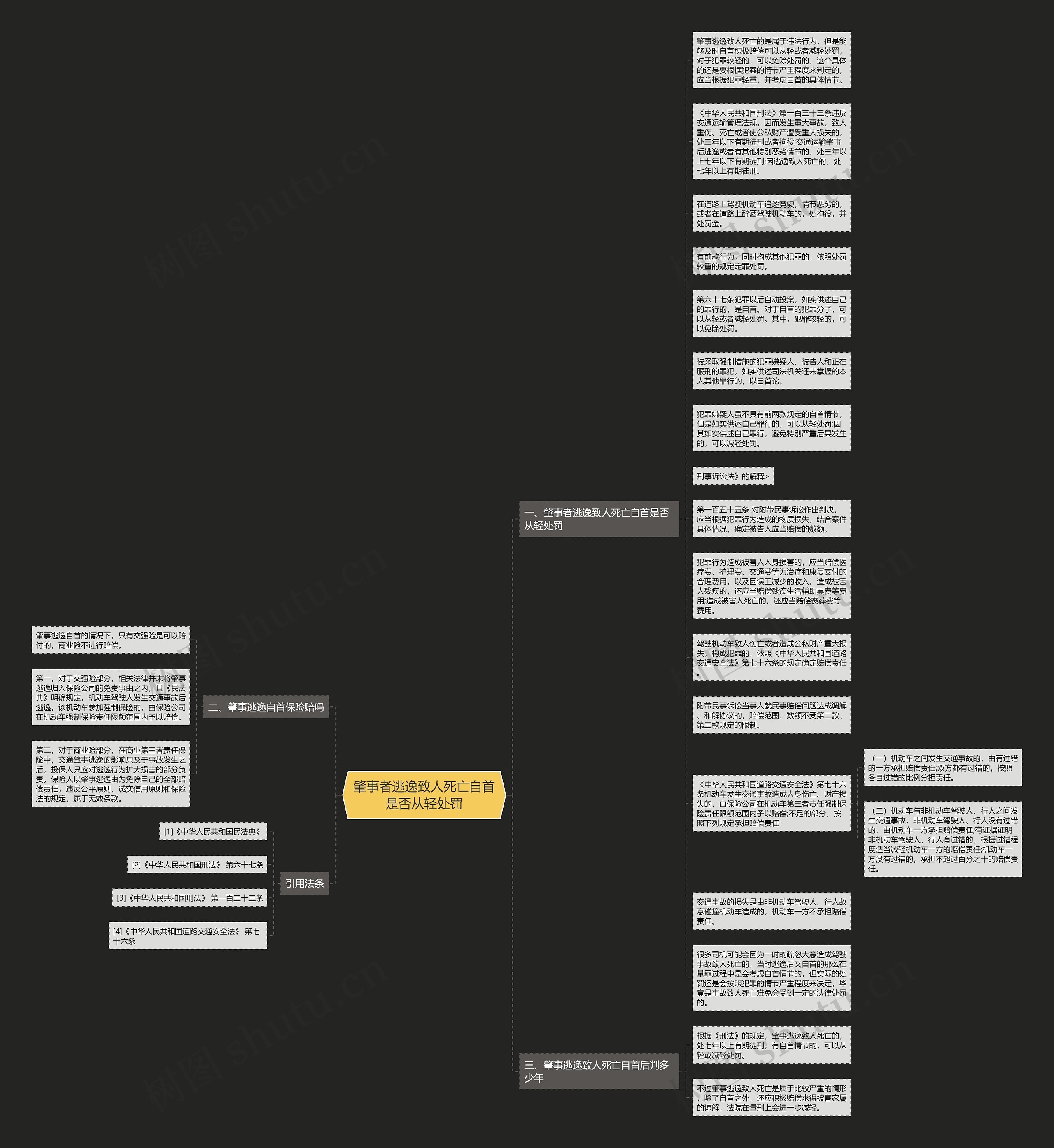 肇事者逃逸致人死亡自首是否从轻处罚思维导图