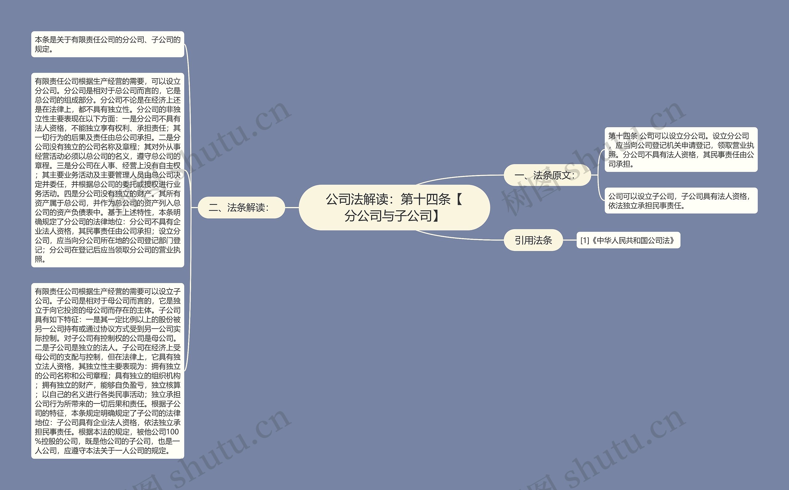 公司法解读：第十四条【分公司与子公司】思维导图