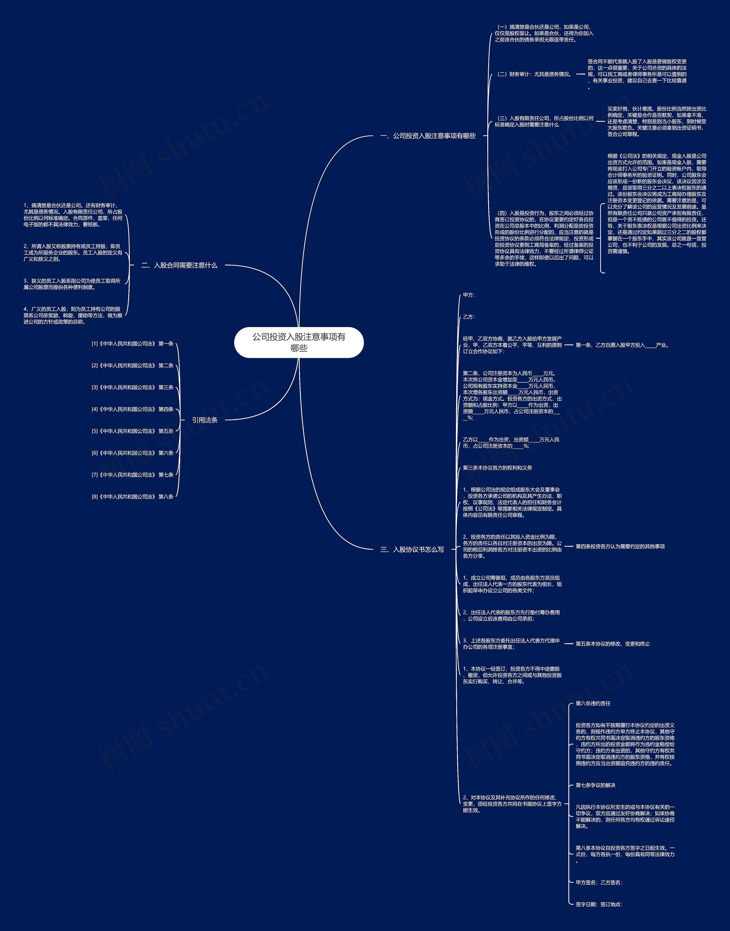 公司投资入股注意事项有哪些思维导图
