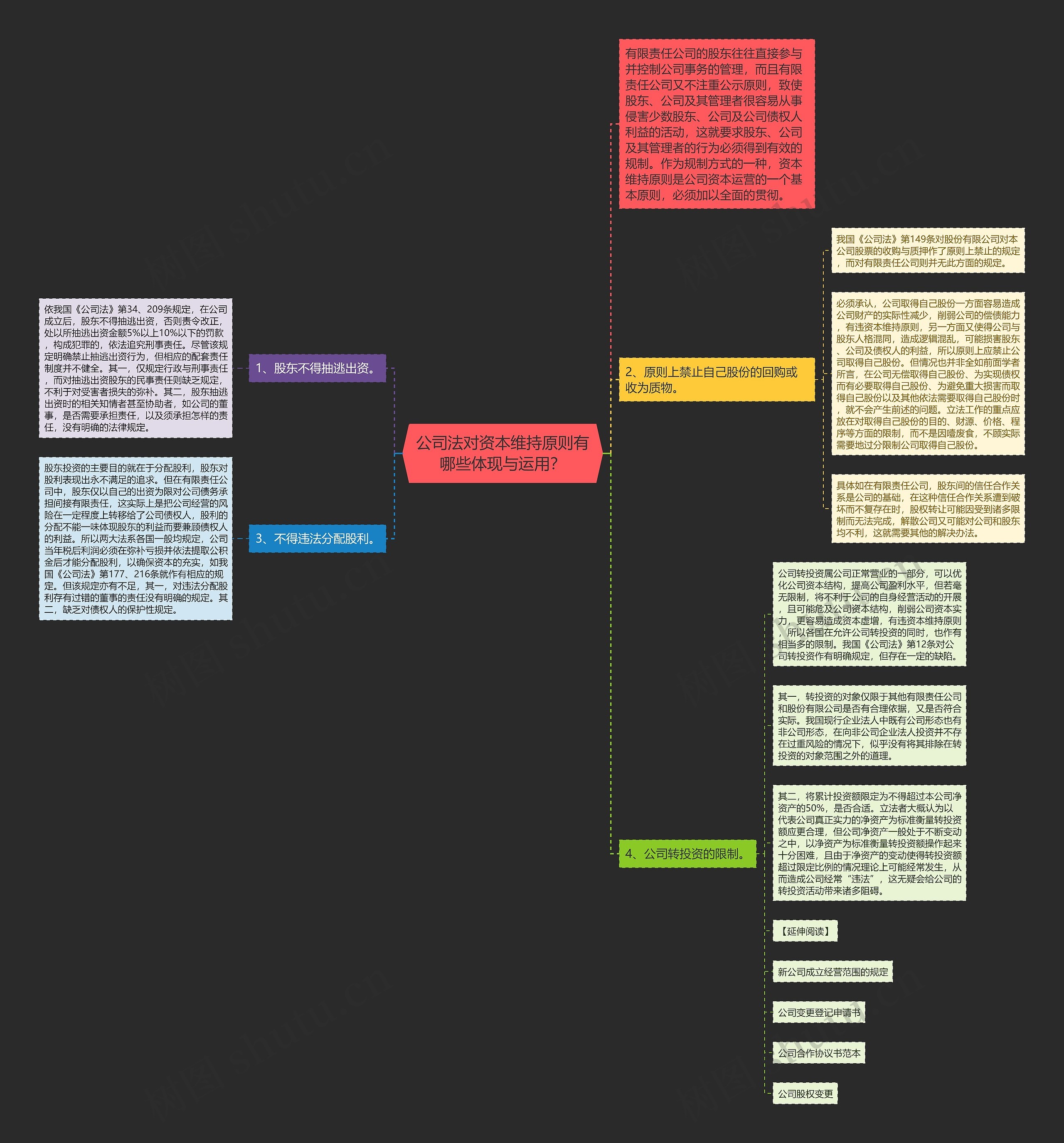 公司法对资本维持原则有哪些体现与运用？思维导图