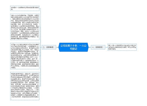 公司法第六十条：一人公司登记