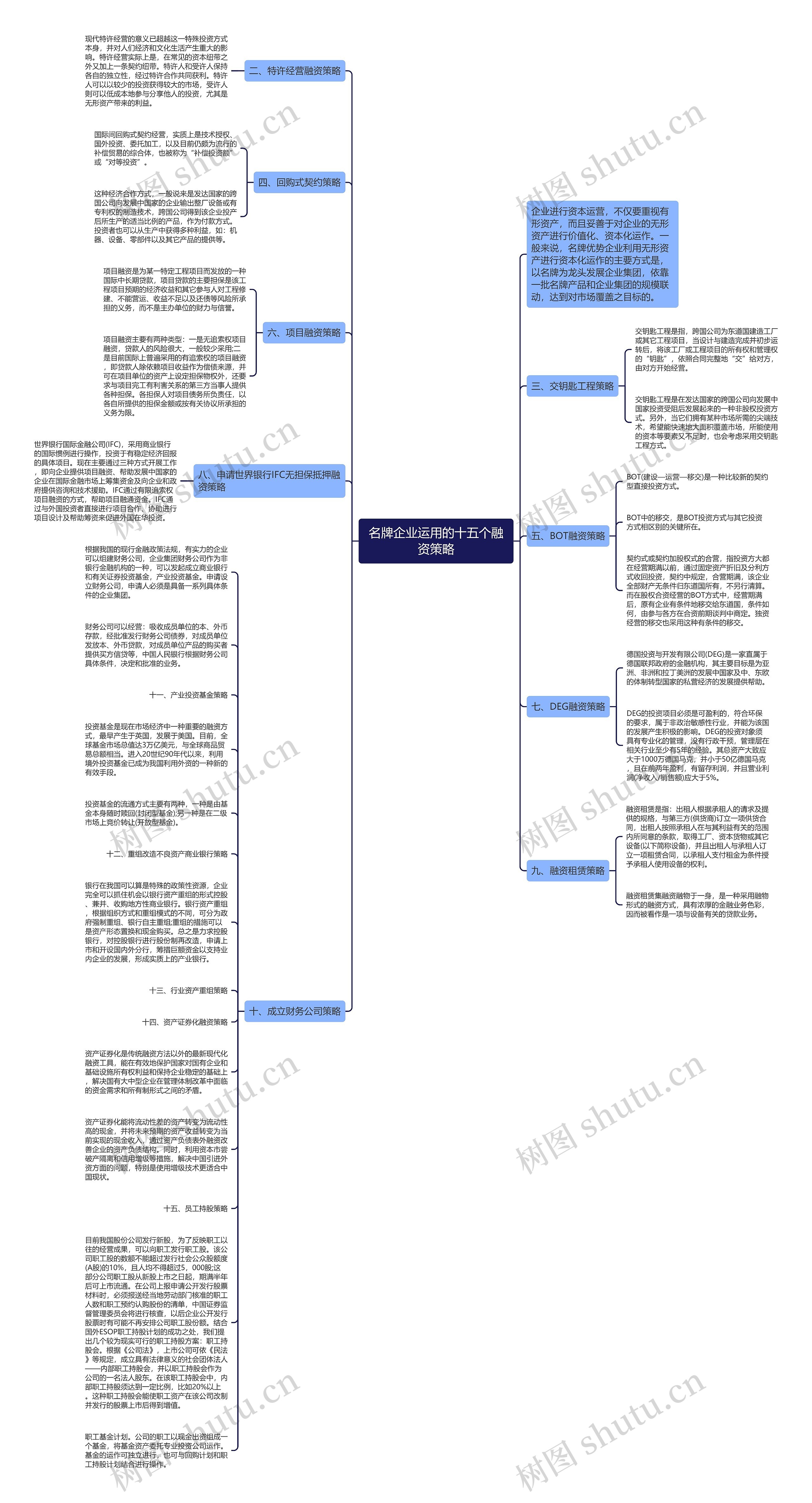 名牌企业运用的十五个融资策略思维导图