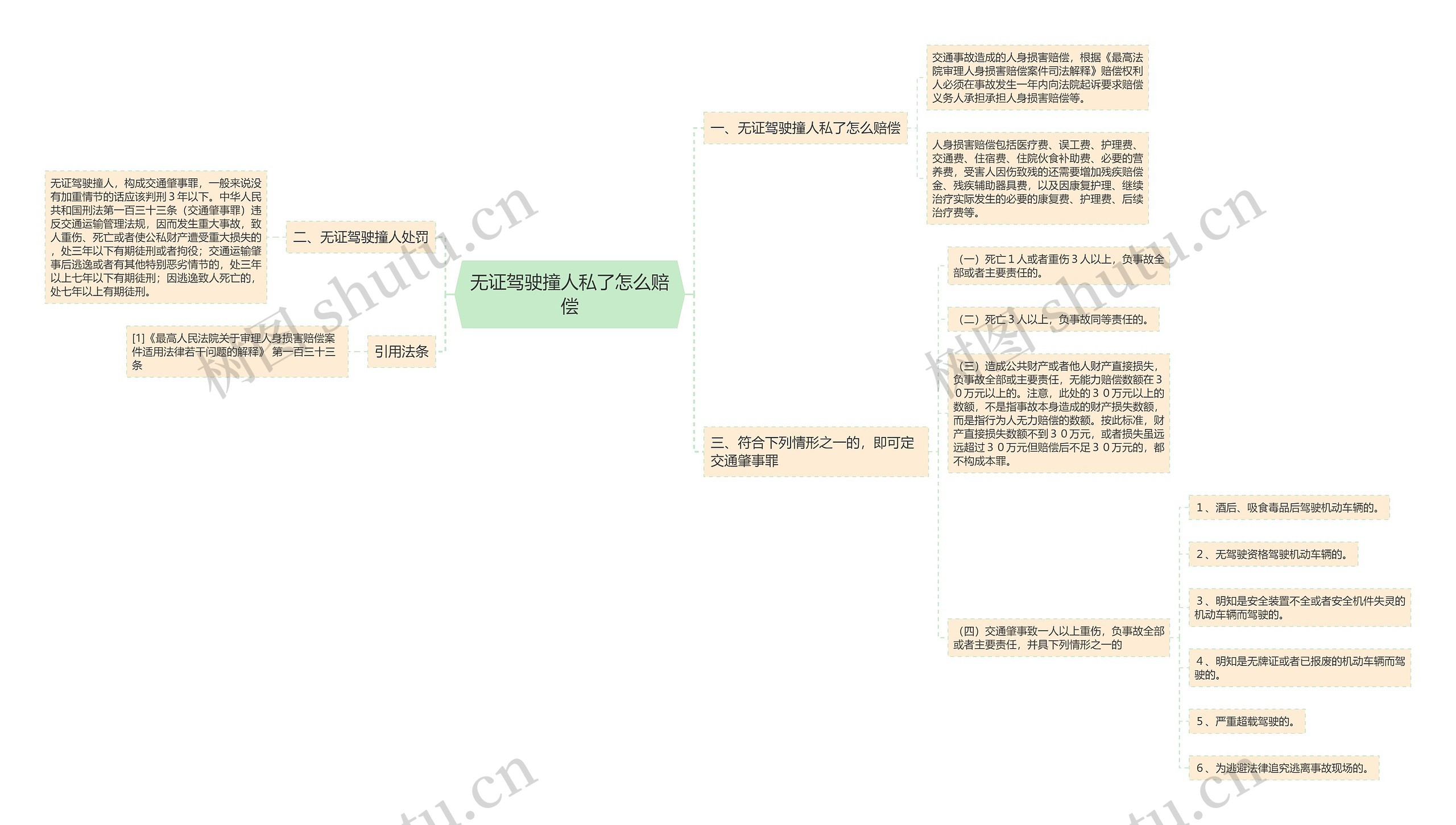 无证驾驶撞人私了怎么赔偿思维导图