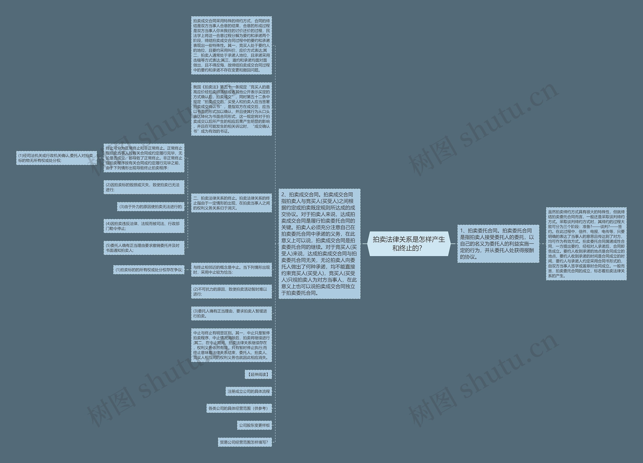拍卖法律关系是怎样产生和终止的？思维导图