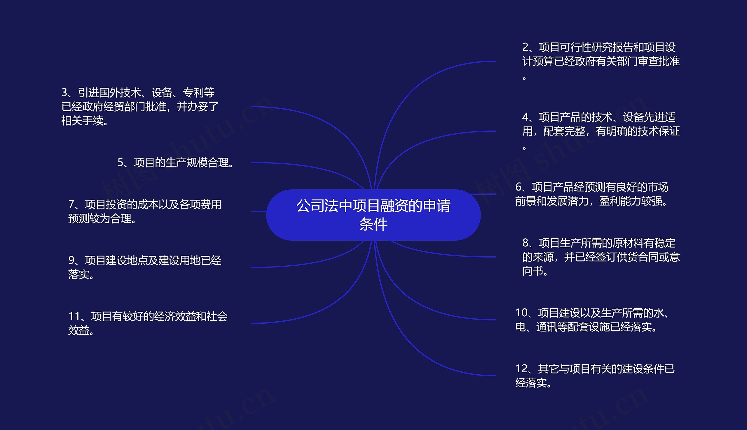 公司法中项目融资的申请条件思维导图