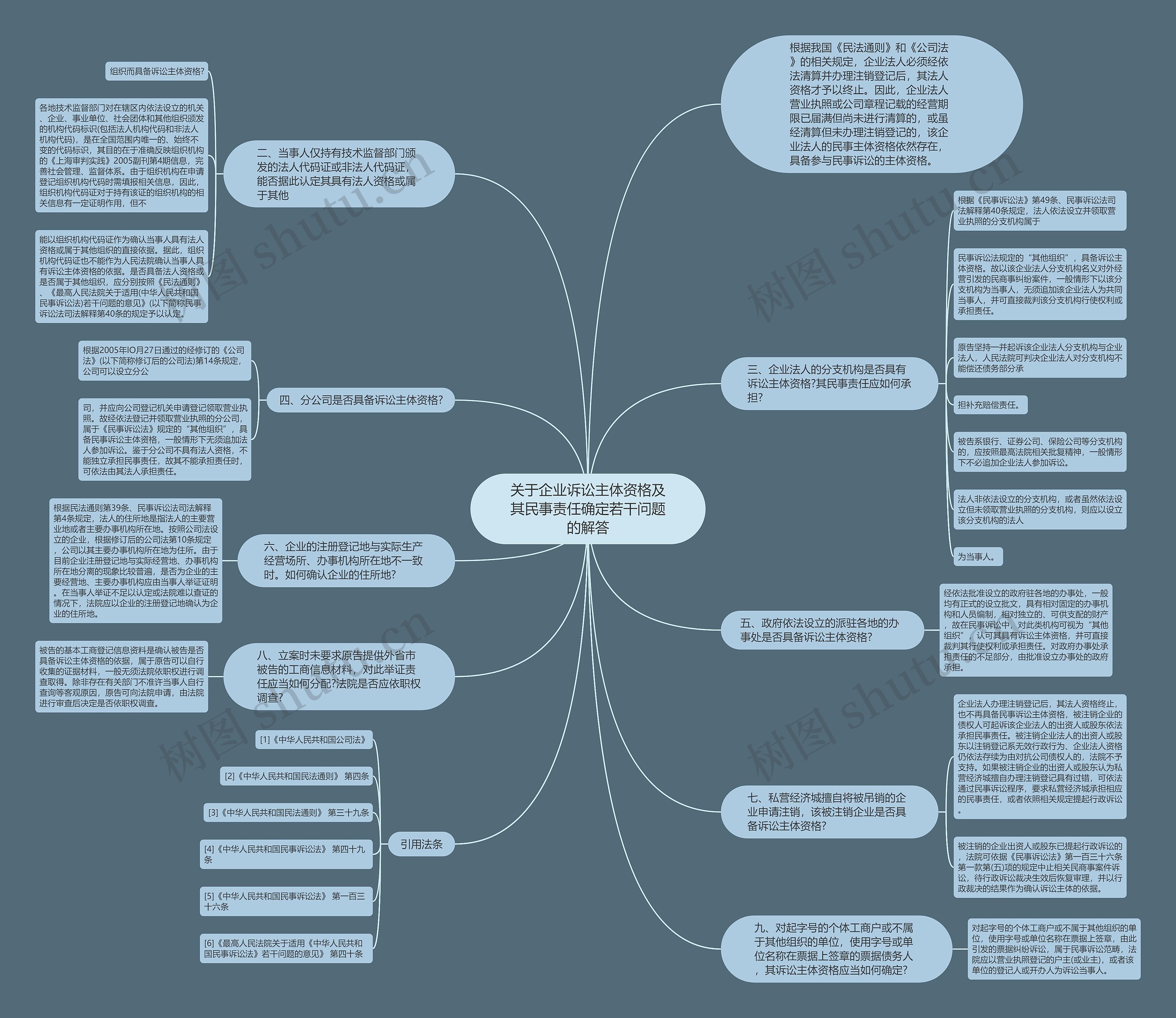 关于企业诉讼主体资格及其民事责任确定若干问题的解答思维导图