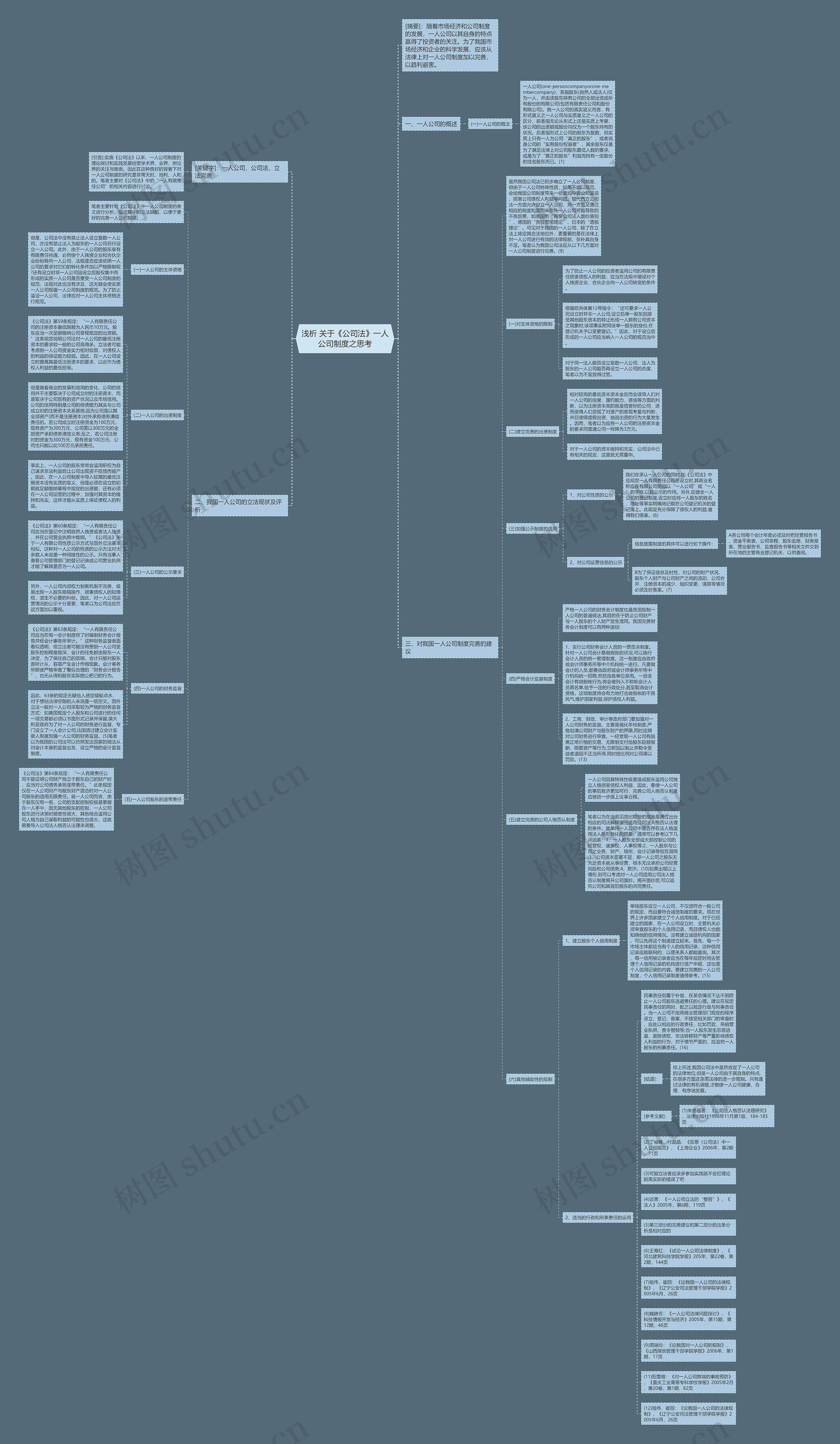 浅析 关于《公司法》一人公司制度之思考思维导图