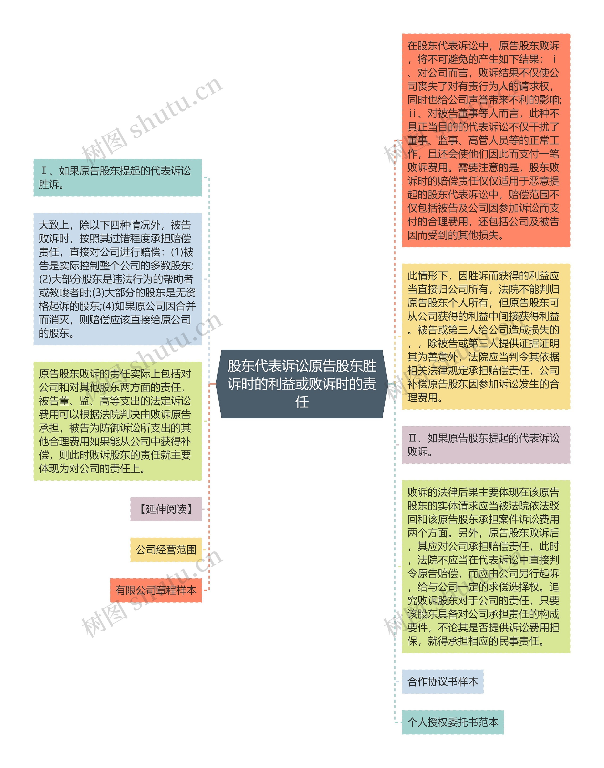 股东代表诉讼原告股东胜诉时的利益或败诉时的责任思维导图