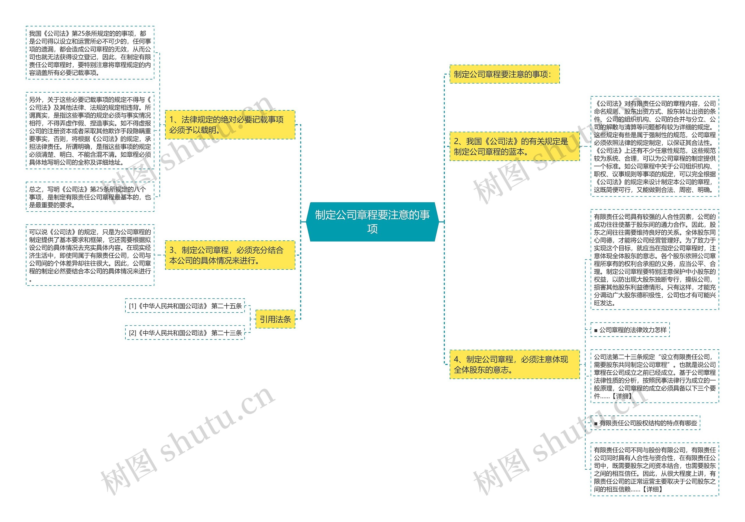 制定公司章程要注意的事项思维导图