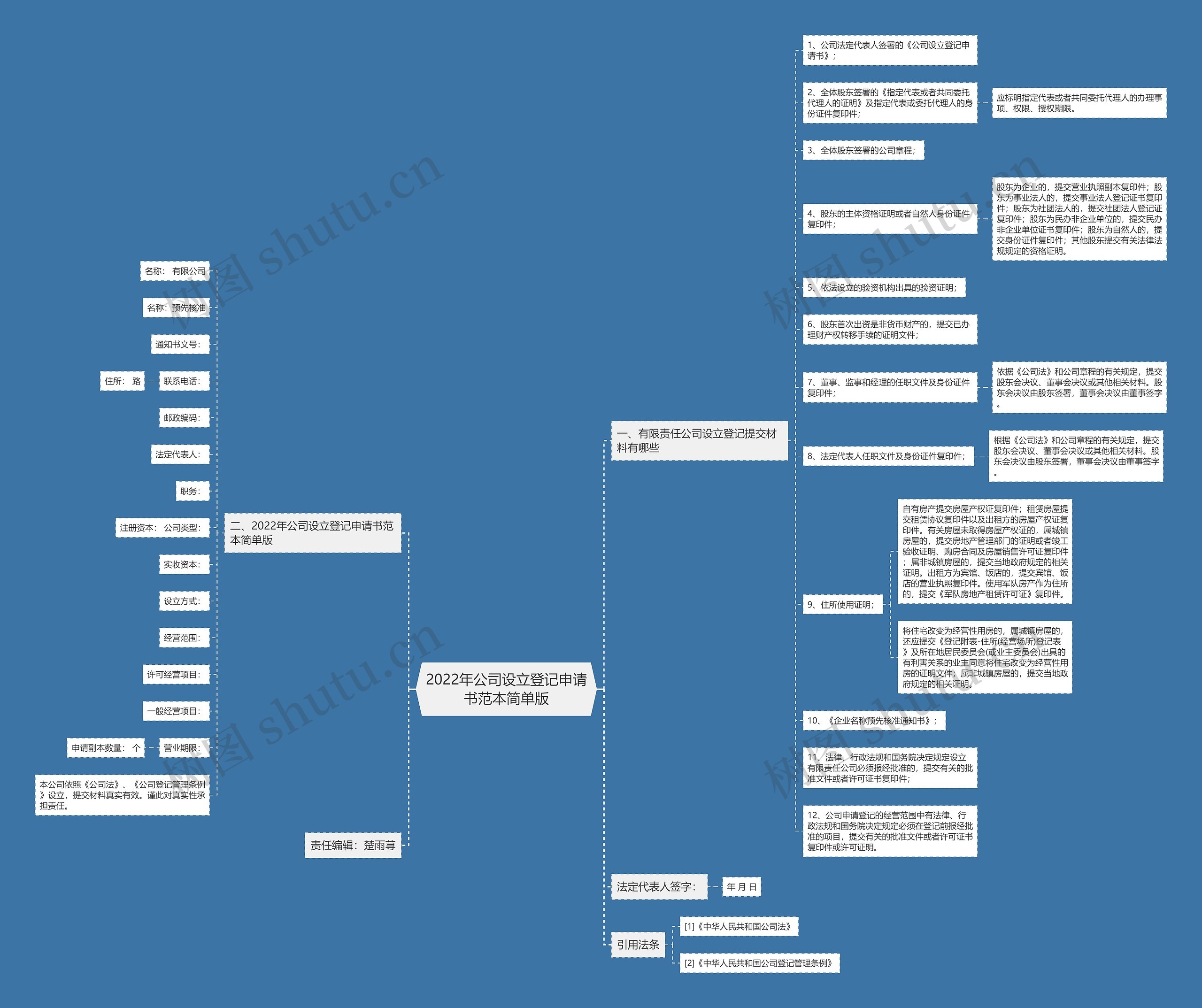 2022年公司设立登记申请书范本简单版思维导图