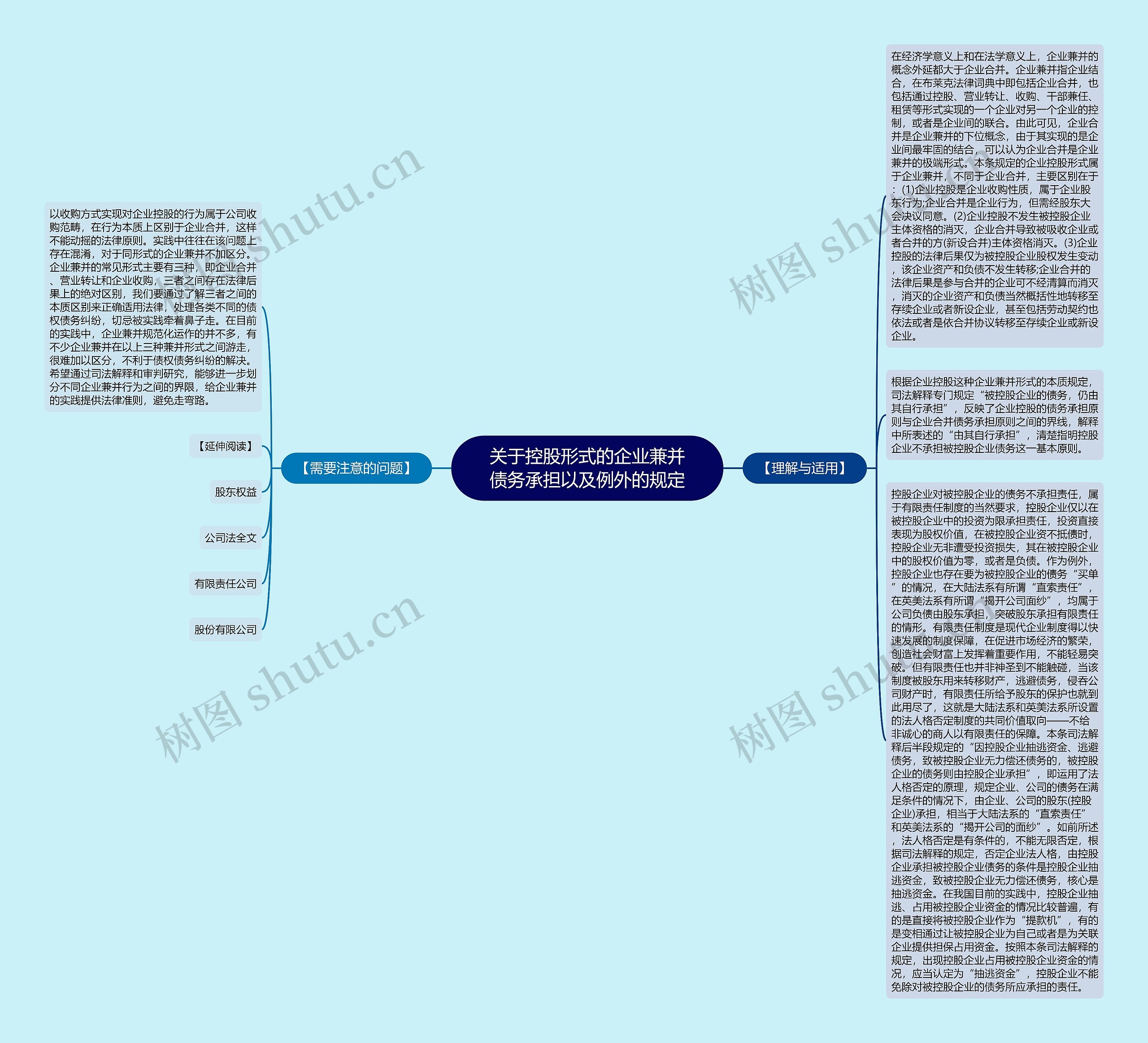 关于控股形式的企业兼并债务承担以及例外的规定思维导图