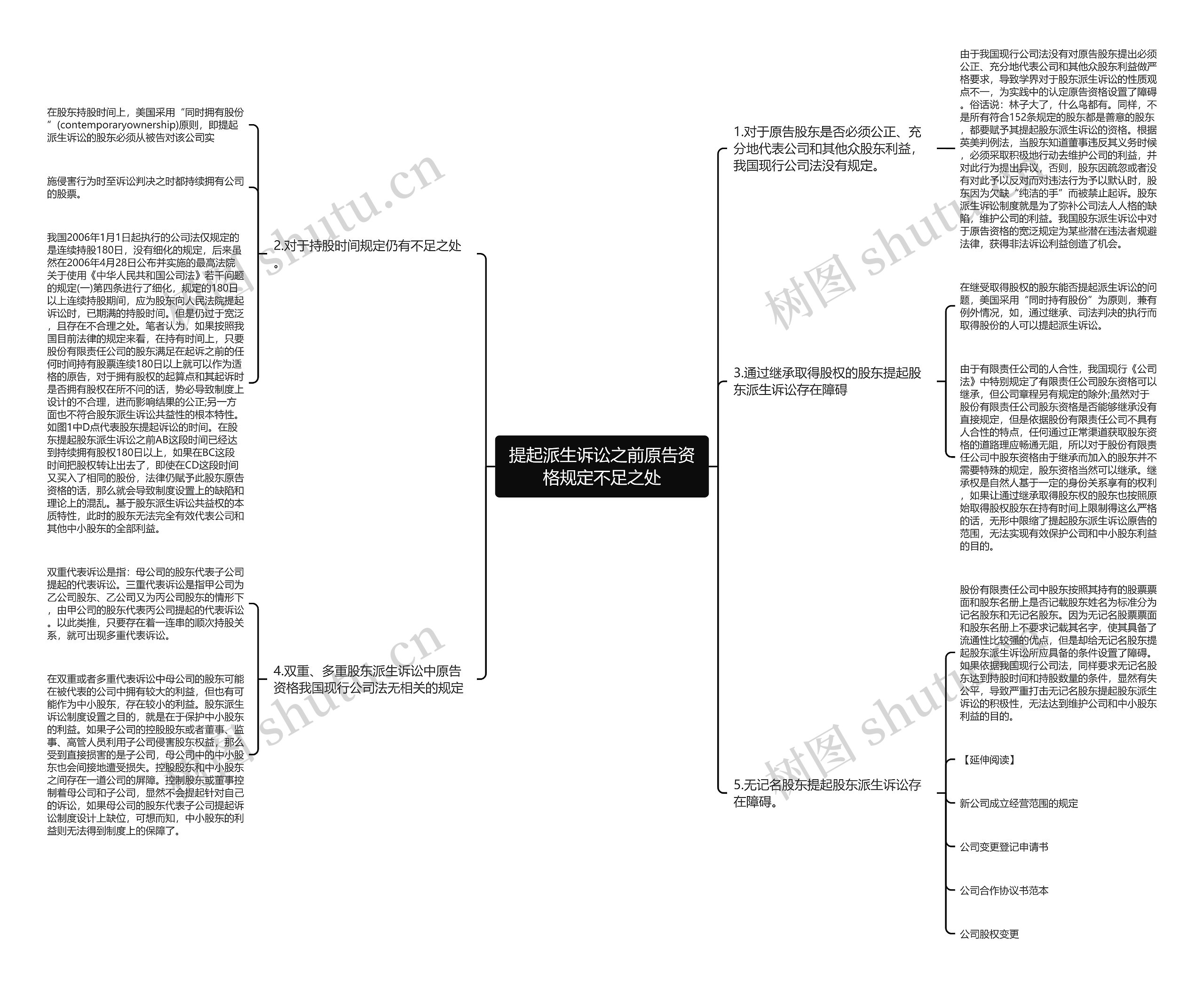 提起派生诉讼之前原告资格规定不足之处思维导图