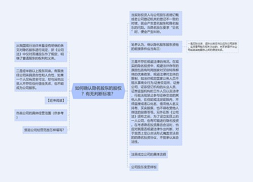 如何确认隐名股东的股权？有无判断标准？