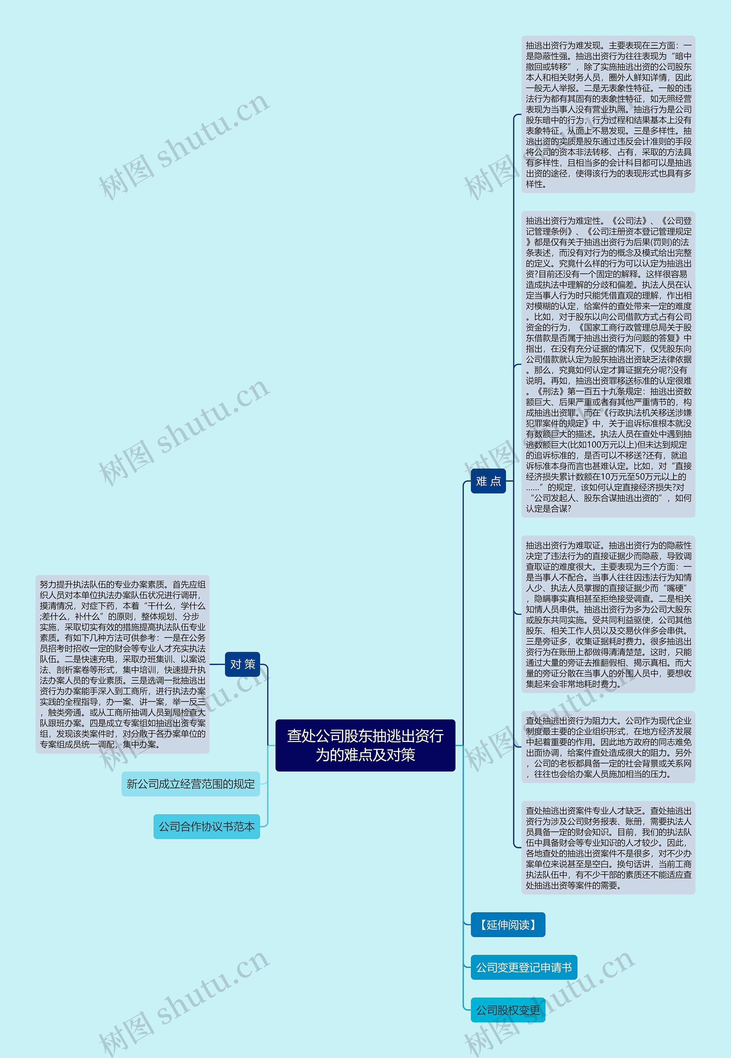 查处公司股东抽逃出资行为的难点及对策思维导图