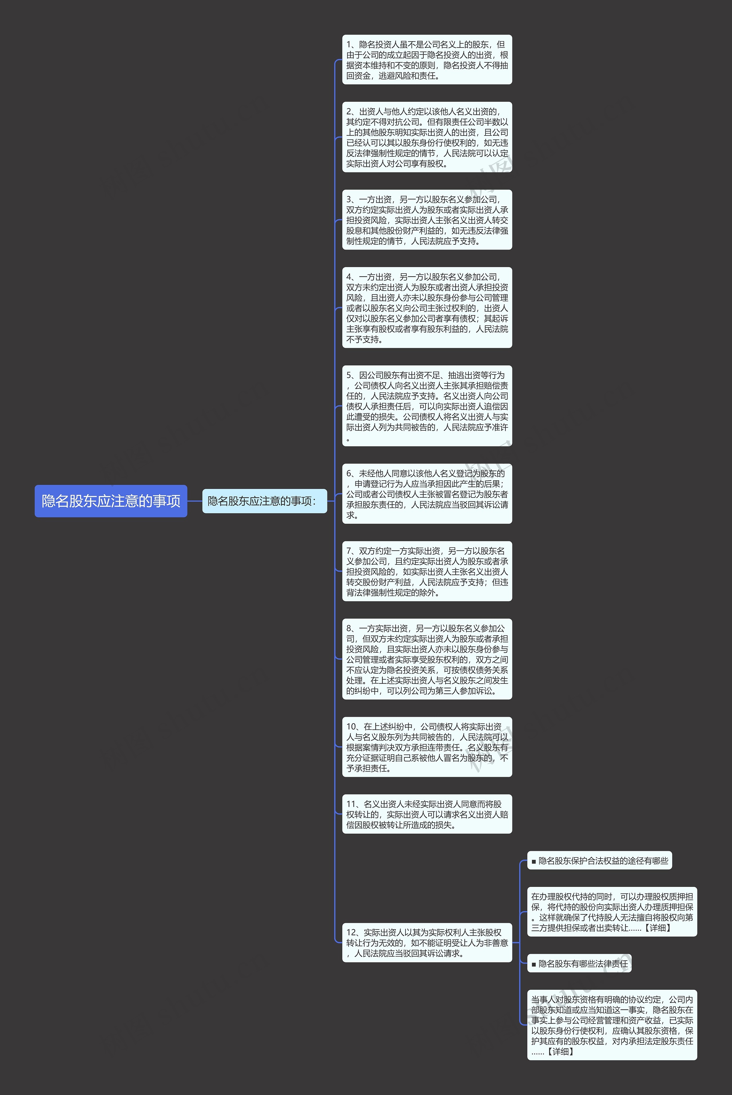 隐名股东应注意的事项思维导图