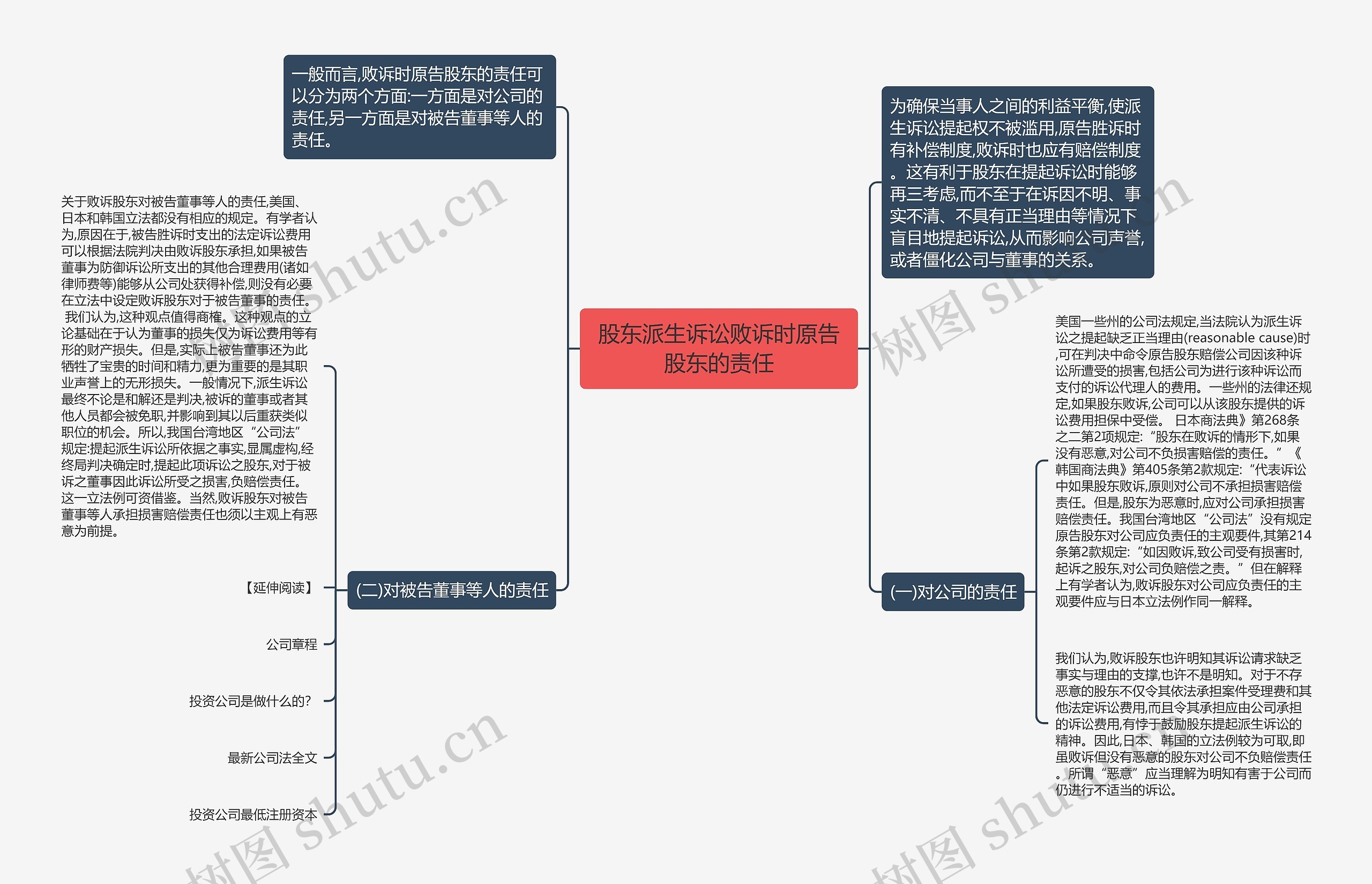 股东派生诉讼败诉时原告股东的责任思维导图