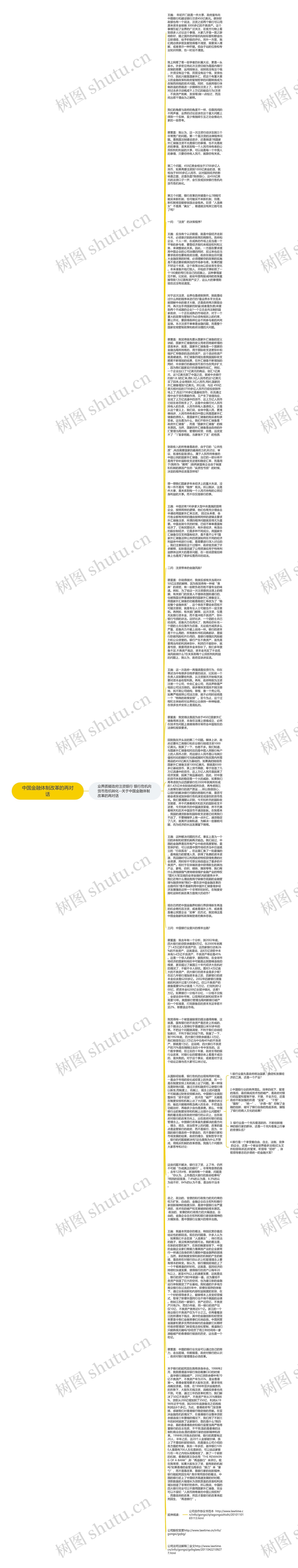 中国金融体制改革的再对话思维导图