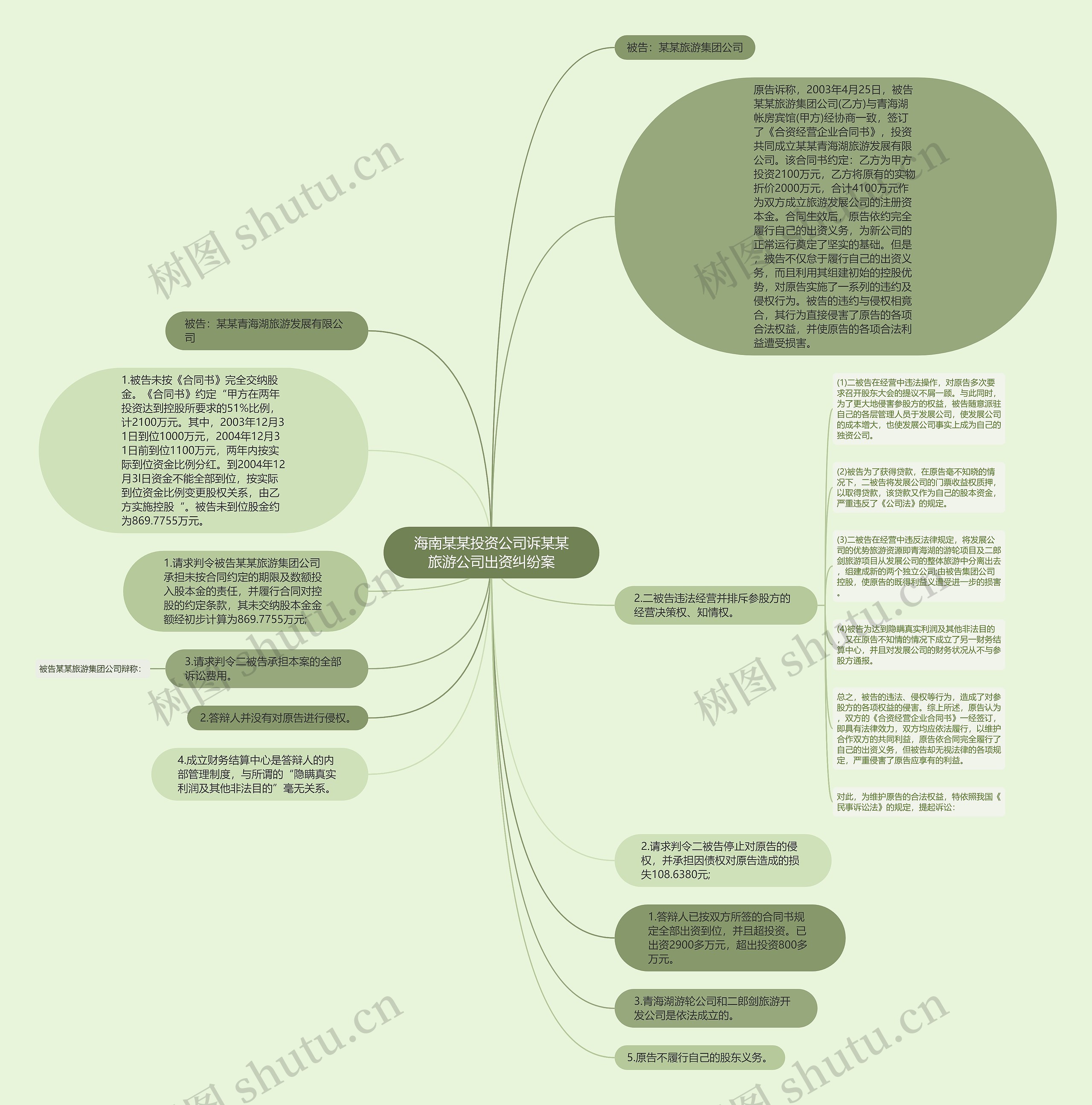 海南某某投资公司诉某某旅游公司出资纠纷案思维导图