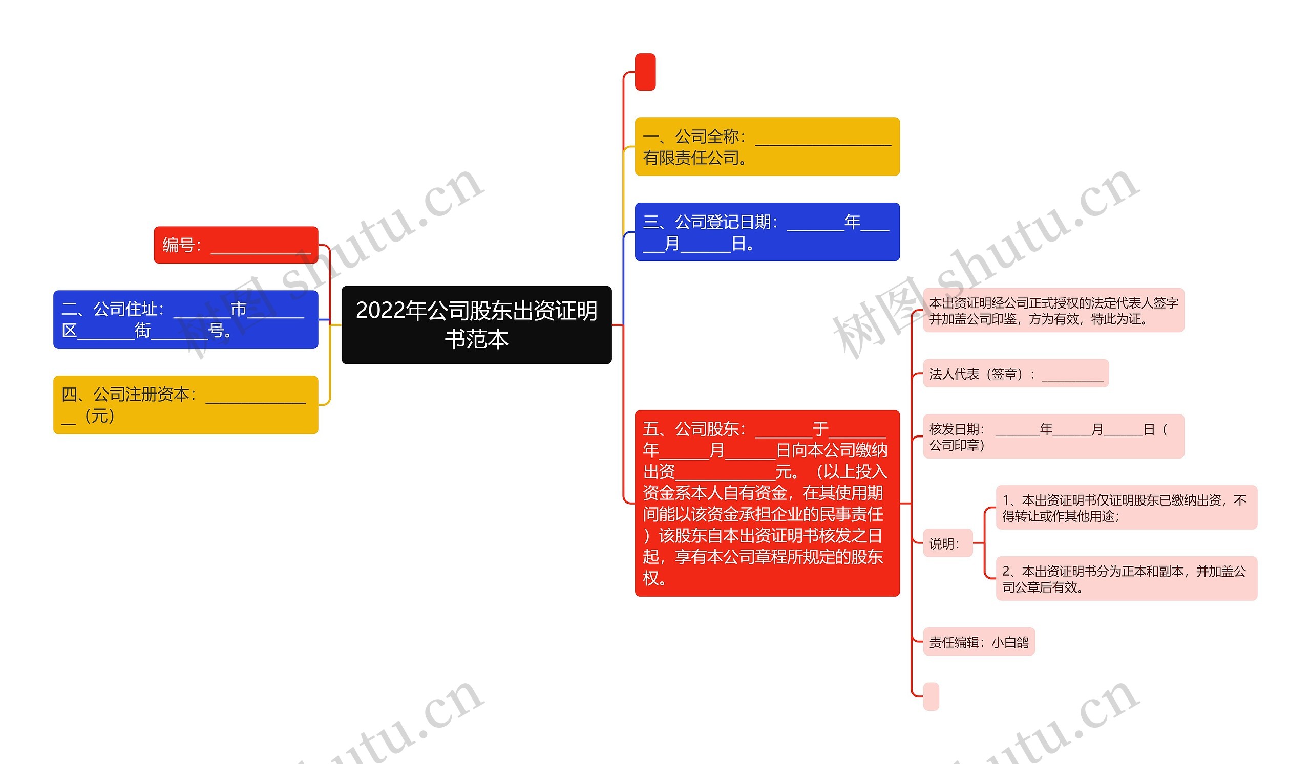 2022年公司股东出资证明书范本思维导图