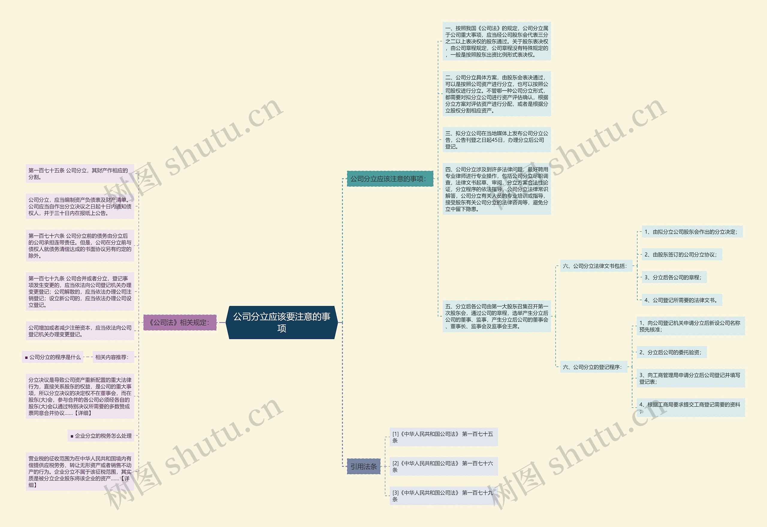 公司分立应该要注意的事项思维导图