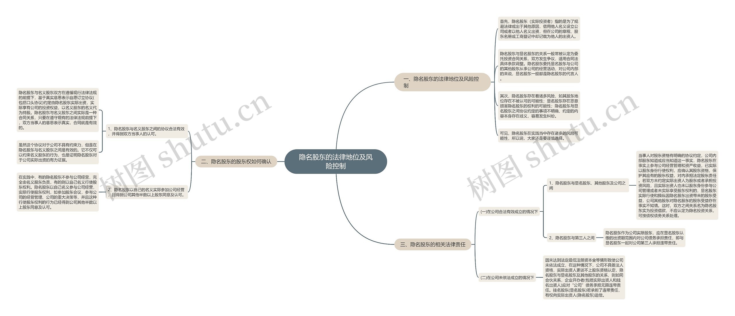 隐名股东的法律地位及风险控制思维导图