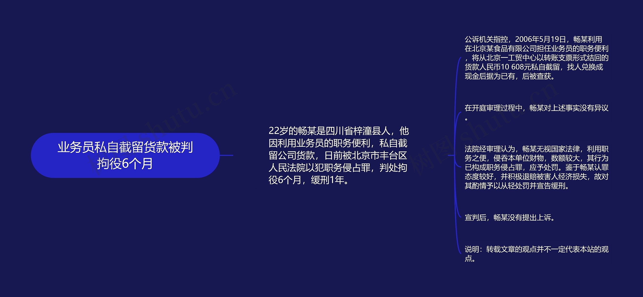 业务员私自截留货款被判拘役6个月思维导图