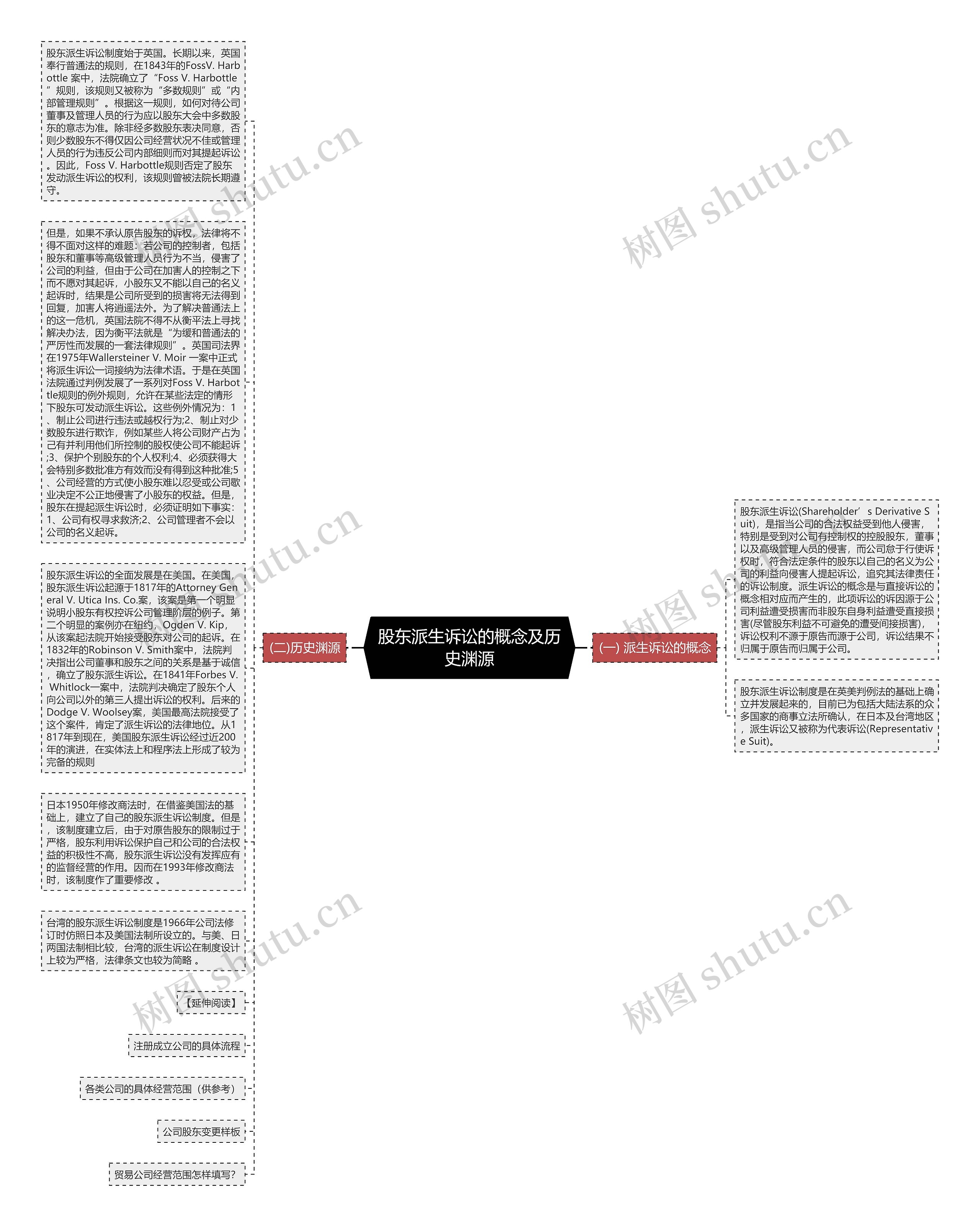 股东派生诉讼的概念及历史渊源思维导图