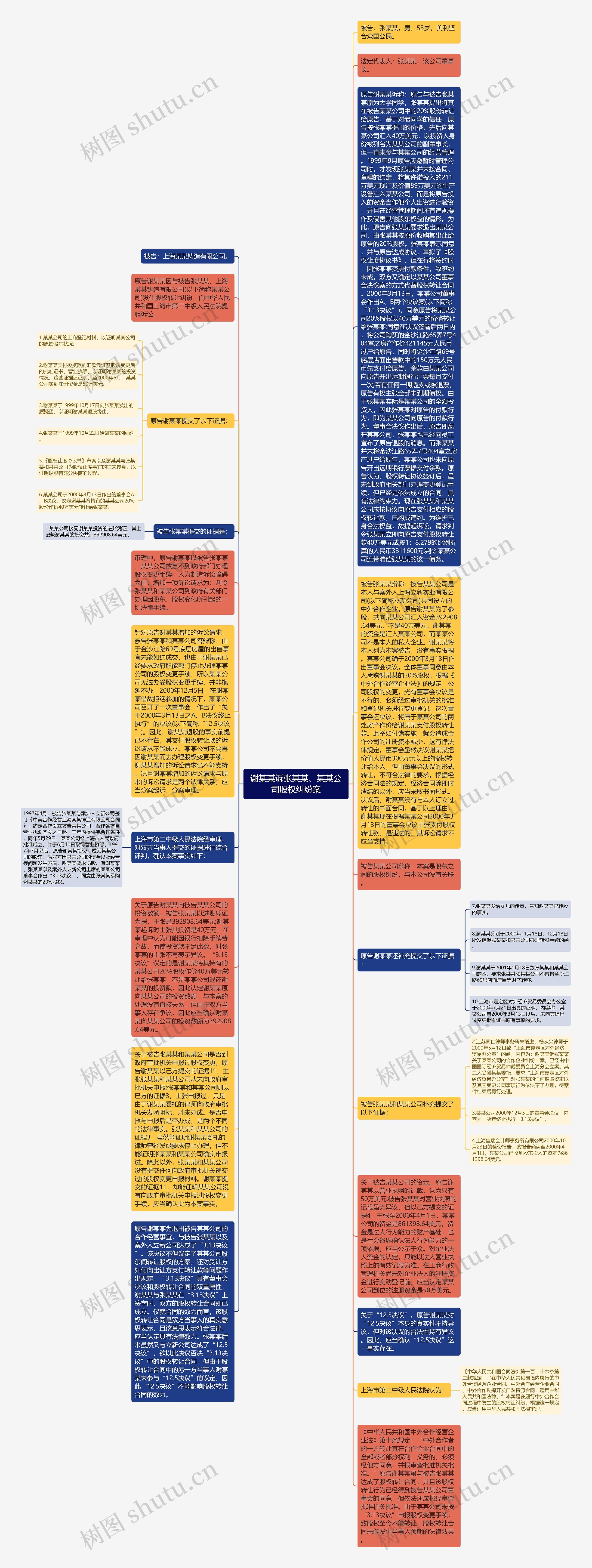 谢某某诉张某某、某某公司股权纠纷案思维导图