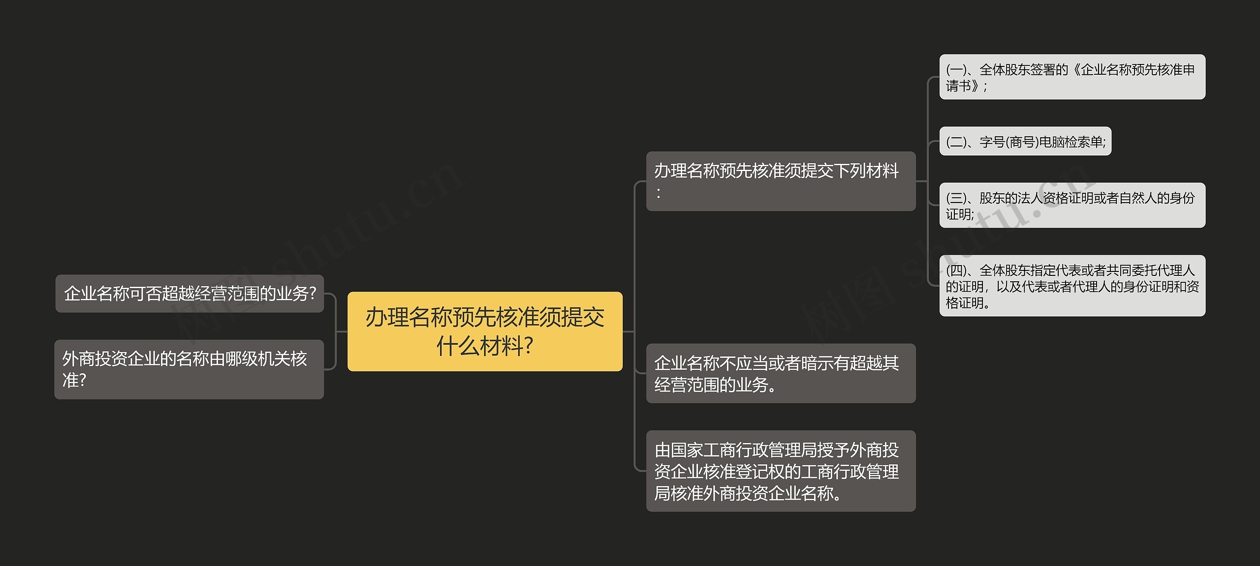 办理名称预先核准须提交什么材料?思维导图