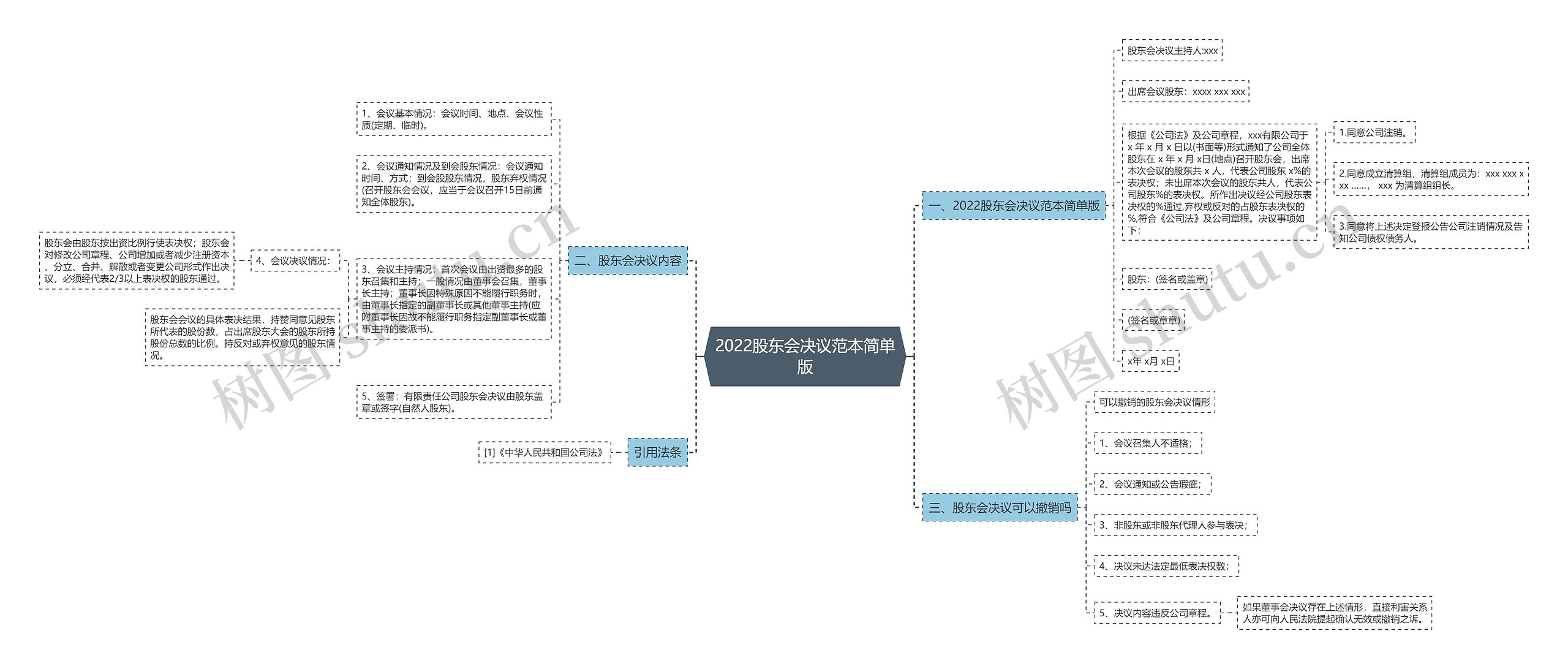 2022股东会决议范本简单版思维导图