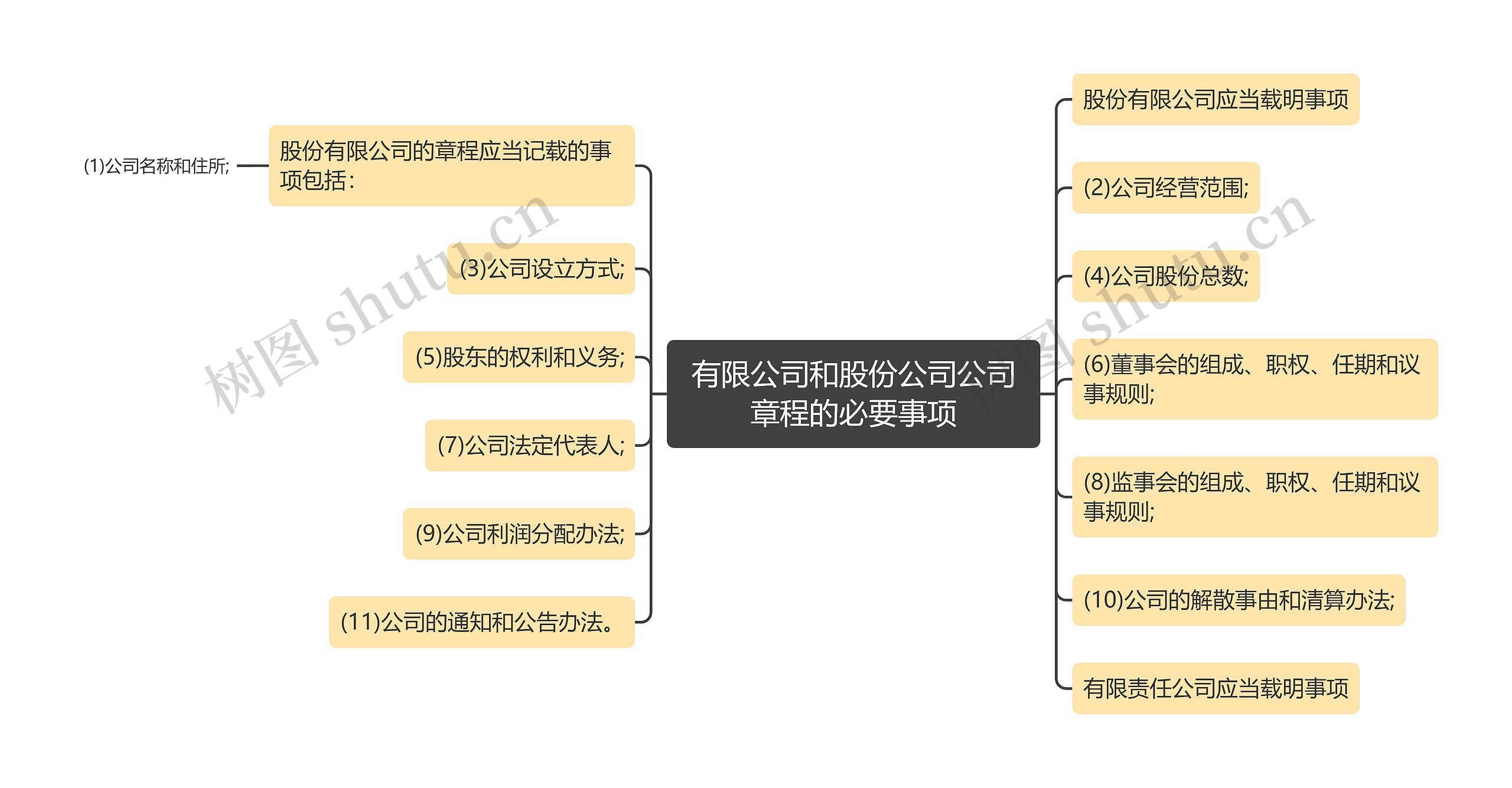 有限公司和股份公司公司章程的必要事项思维导图