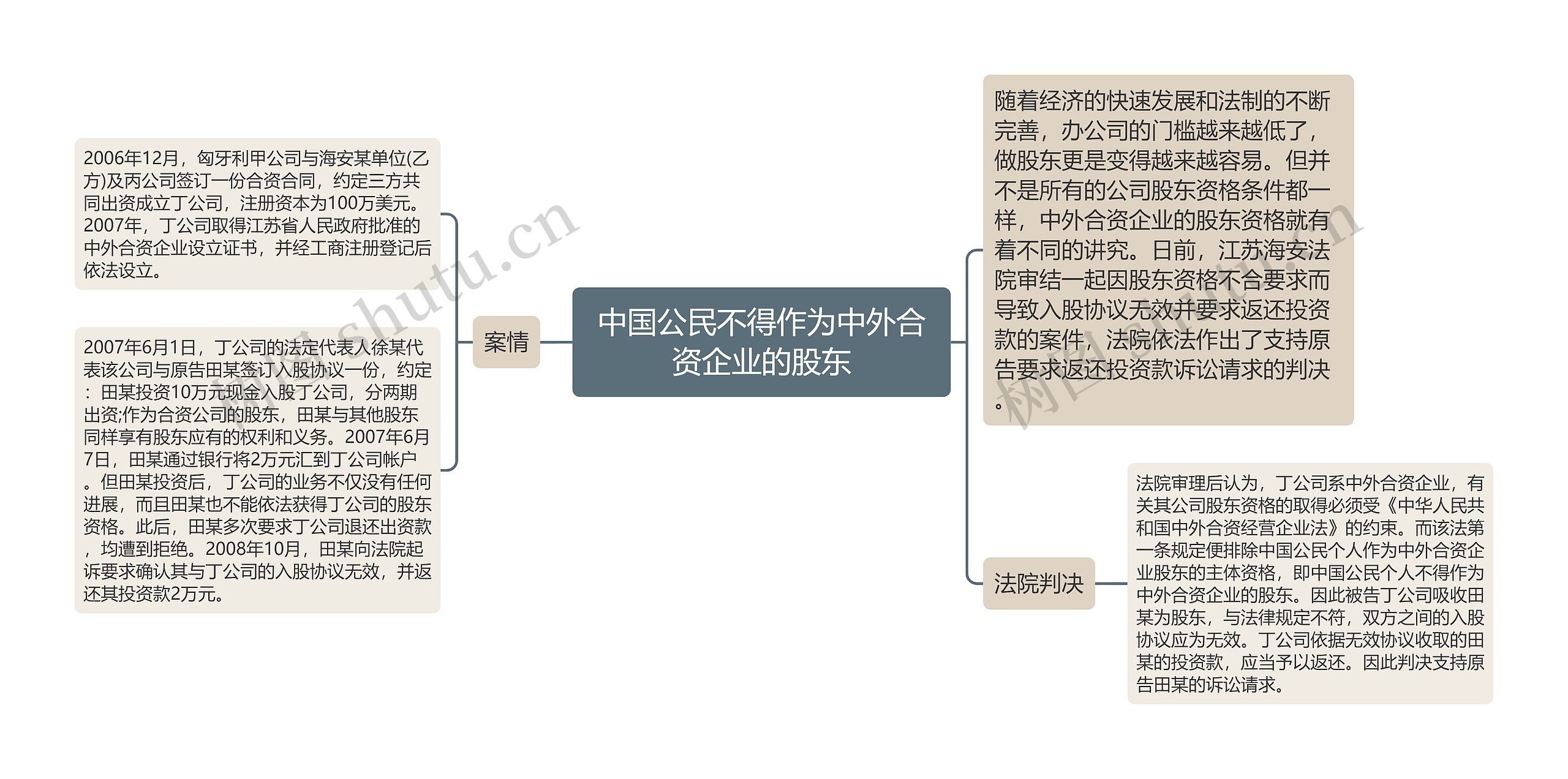 中国公民不得作为中外合资企业的股东思维导图