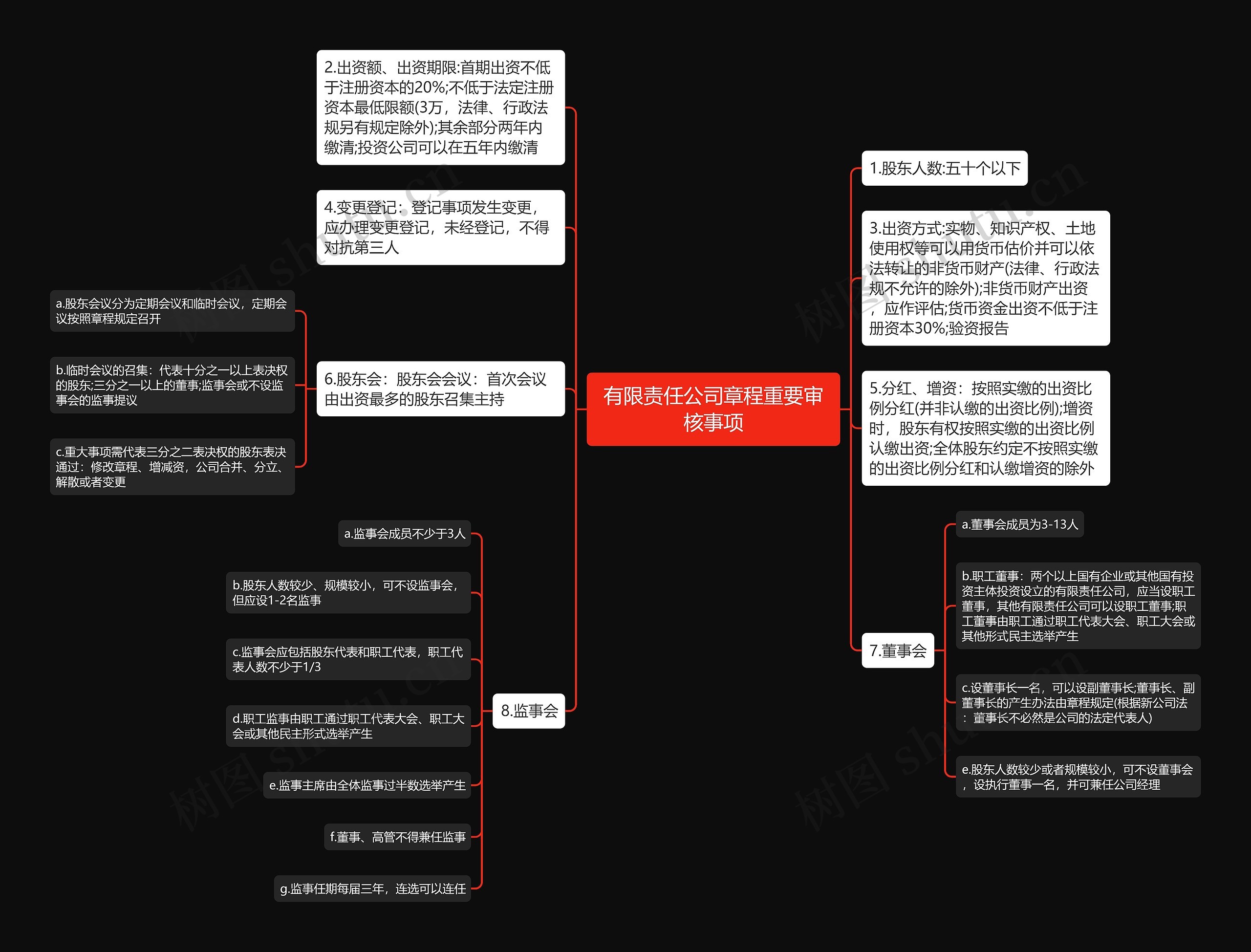 有限责任公司章程重要审核事项思维导图