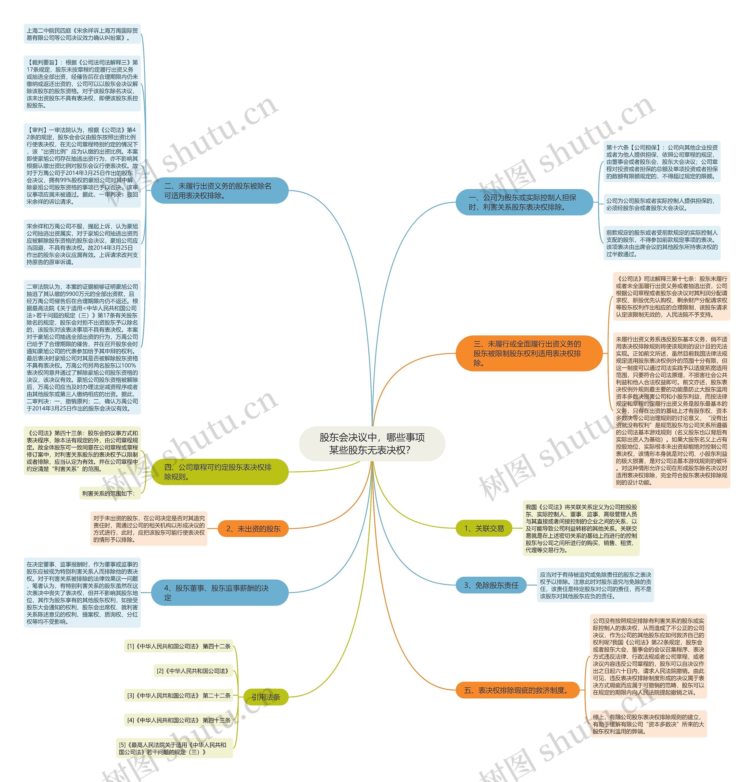股东会决议中，哪些事项某些股东无表决权？思维导图