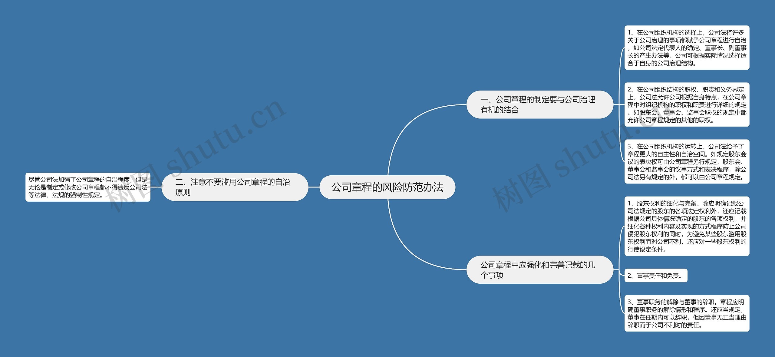 公司章程的风险防范办法思维导图