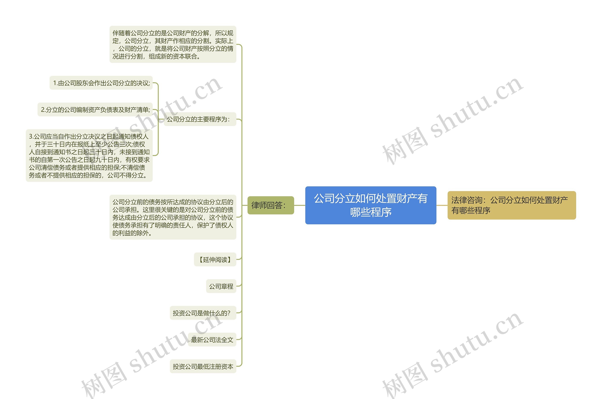 公司分立如何处置财产有哪些程序思维导图