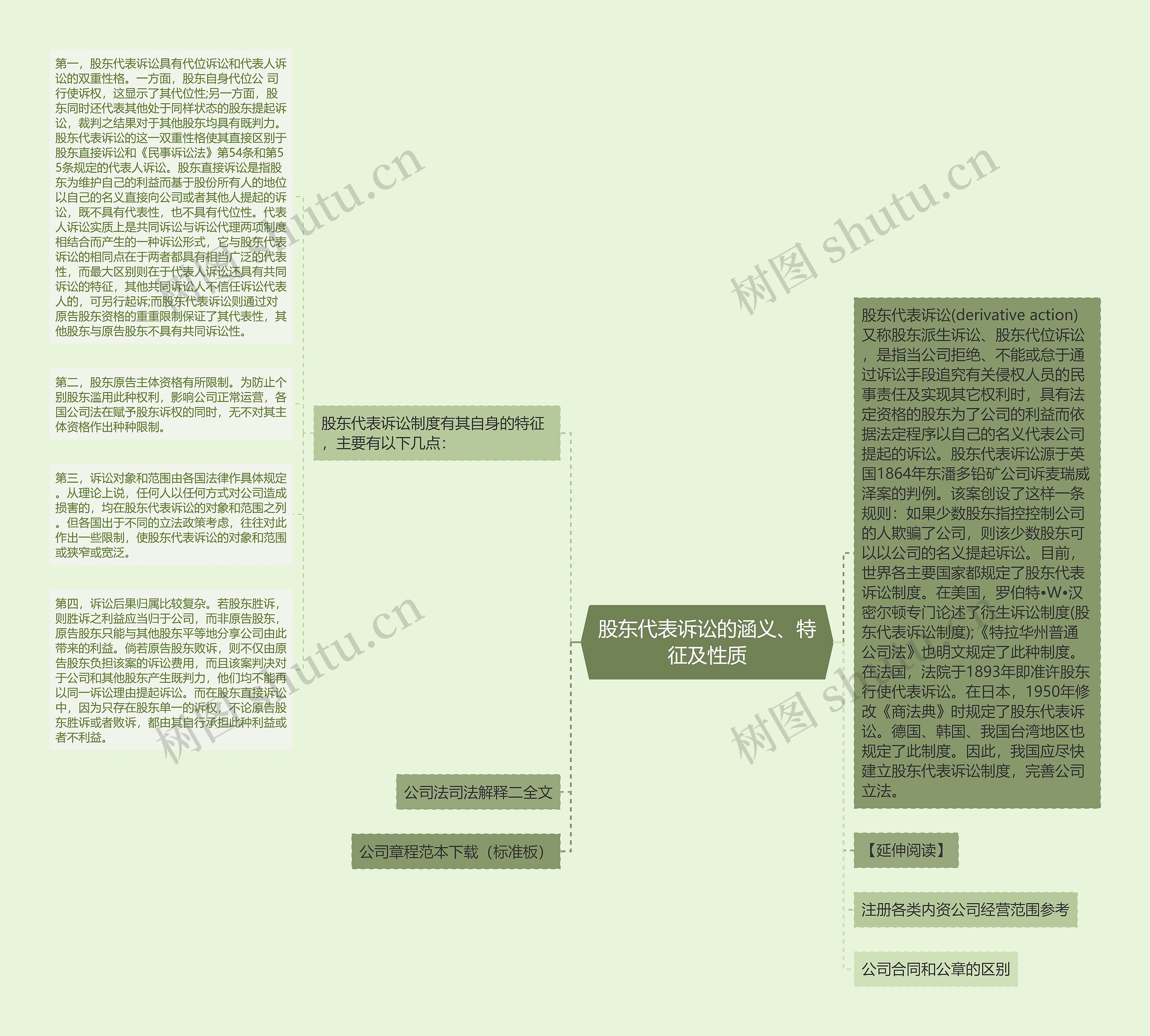 股东代表诉讼的涵义、特征及性质思维导图
