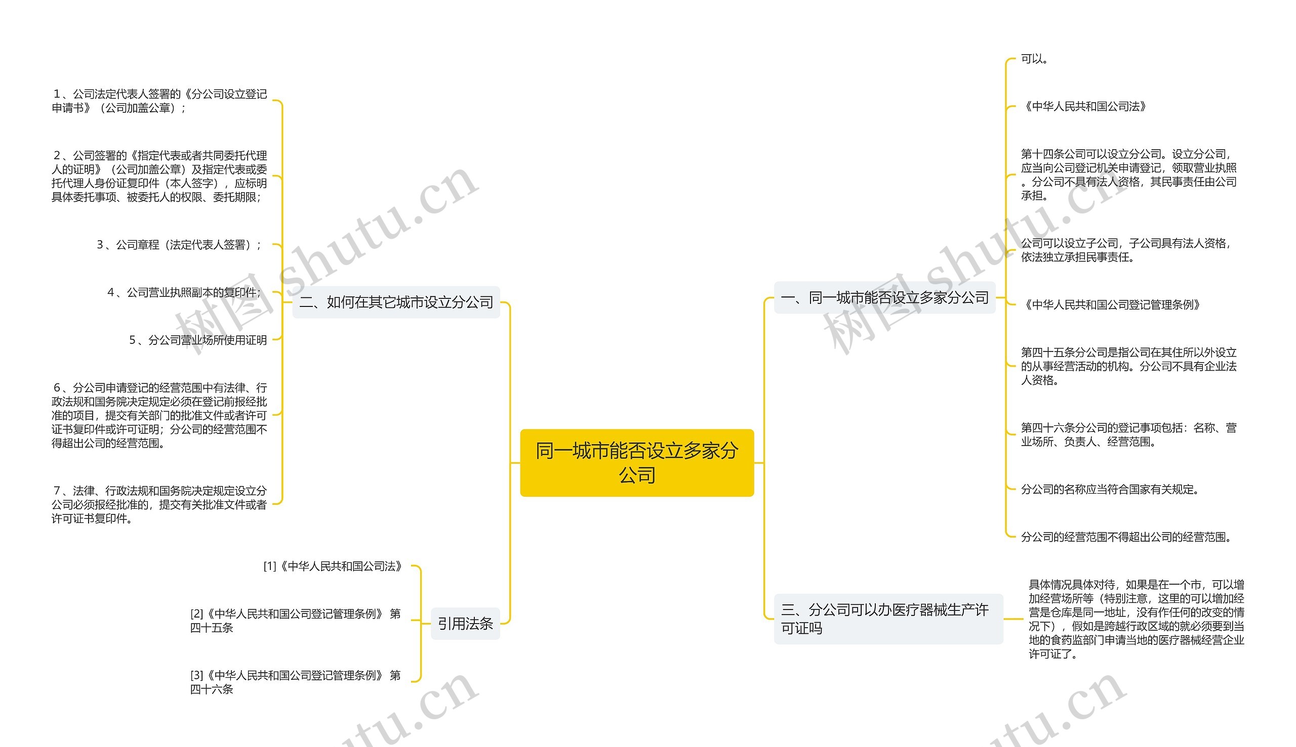 同一城市能否设立多家分公司思维导图