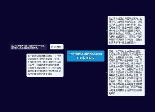 公司章程不得规定高管离职则收回股权