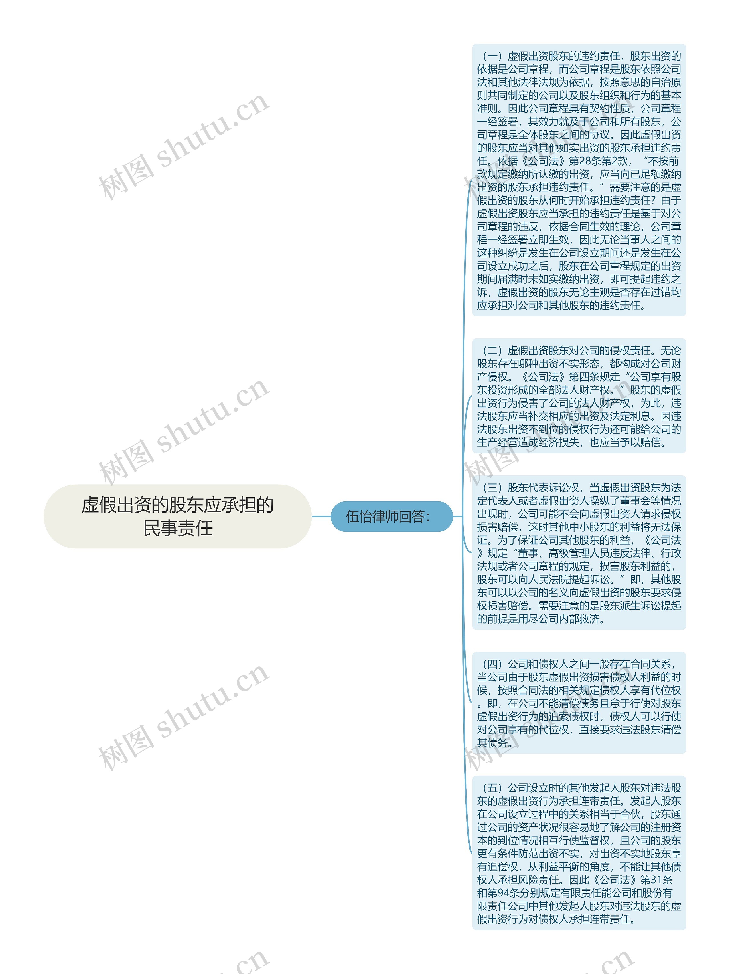 虚假出资的股东应承担的民事责任思维导图