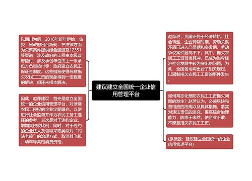 建议建立全国统一企业信用管理平台