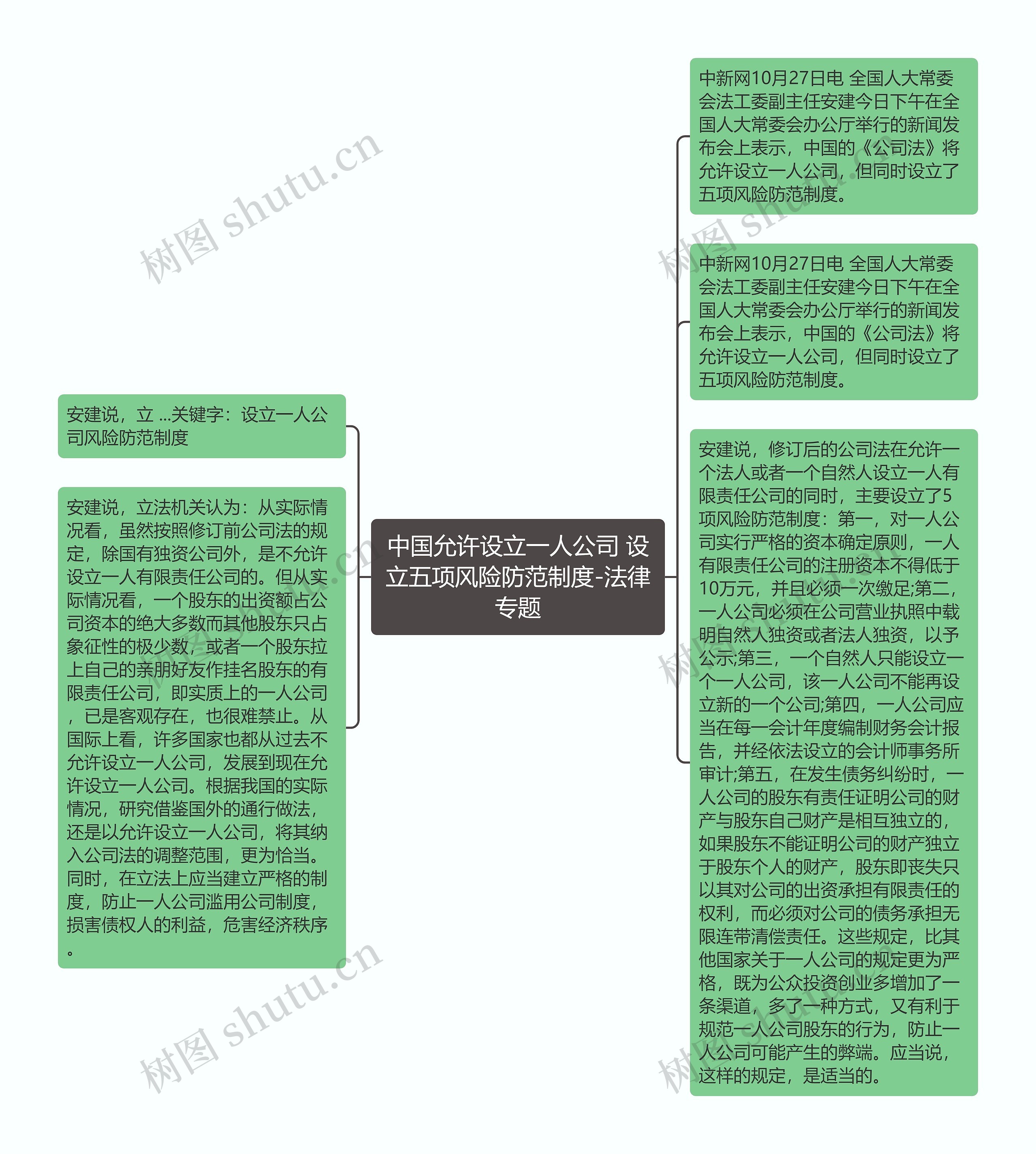 中国允许设立一人公司 设立五项风险防范制度-法律专题思维导图