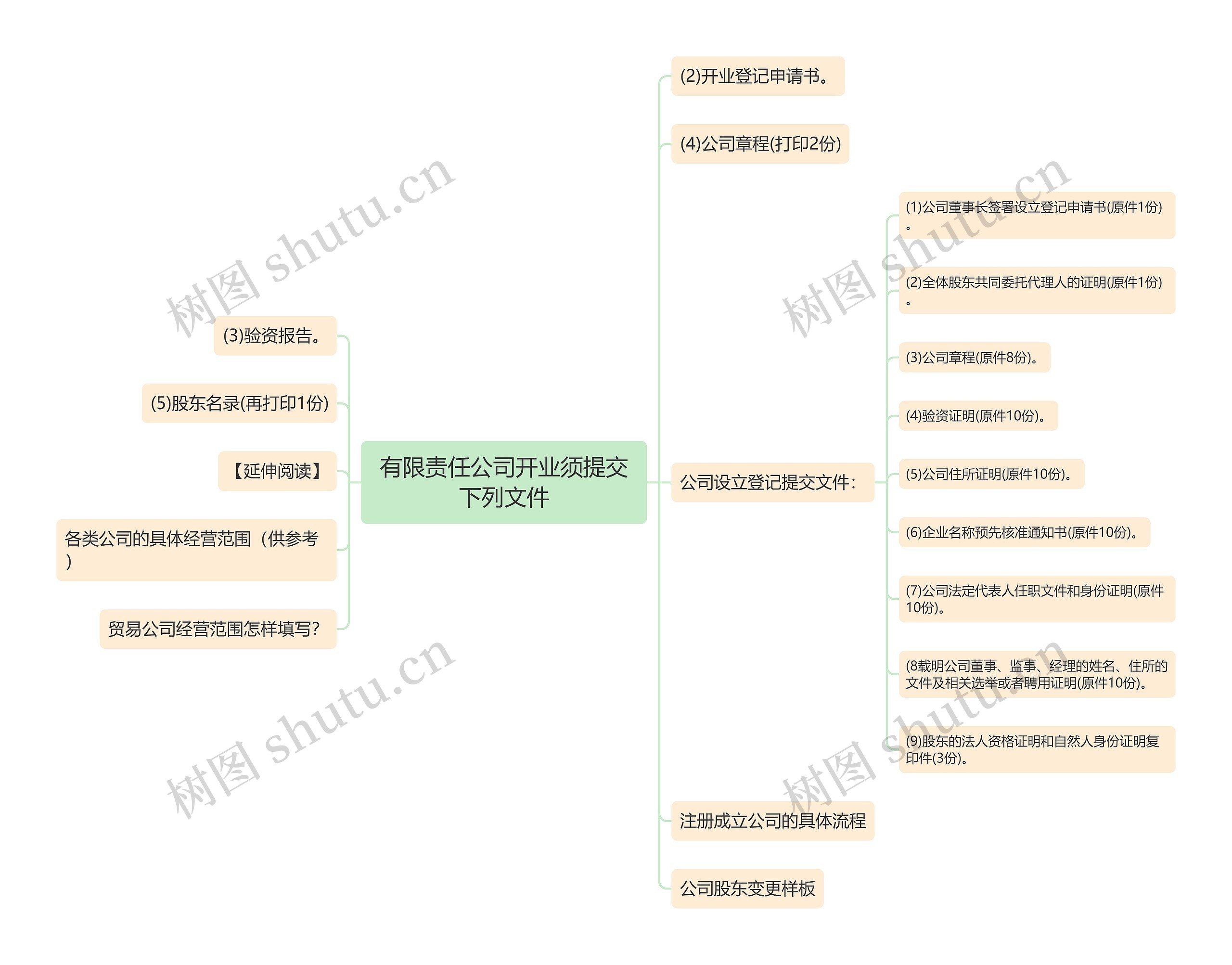 有限责任公司开业须提交下列文件思维导图