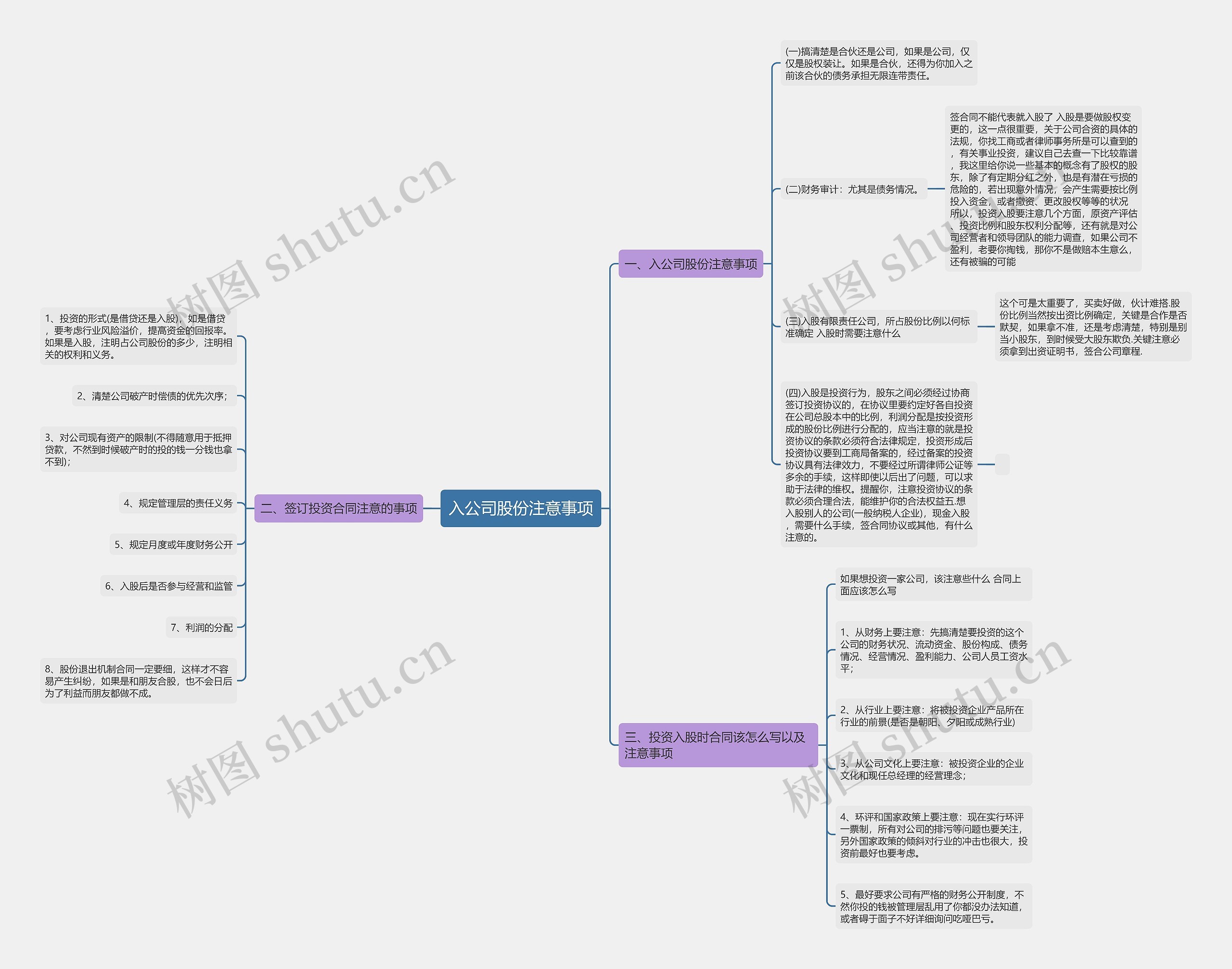 入公司股份注意事项思维导图