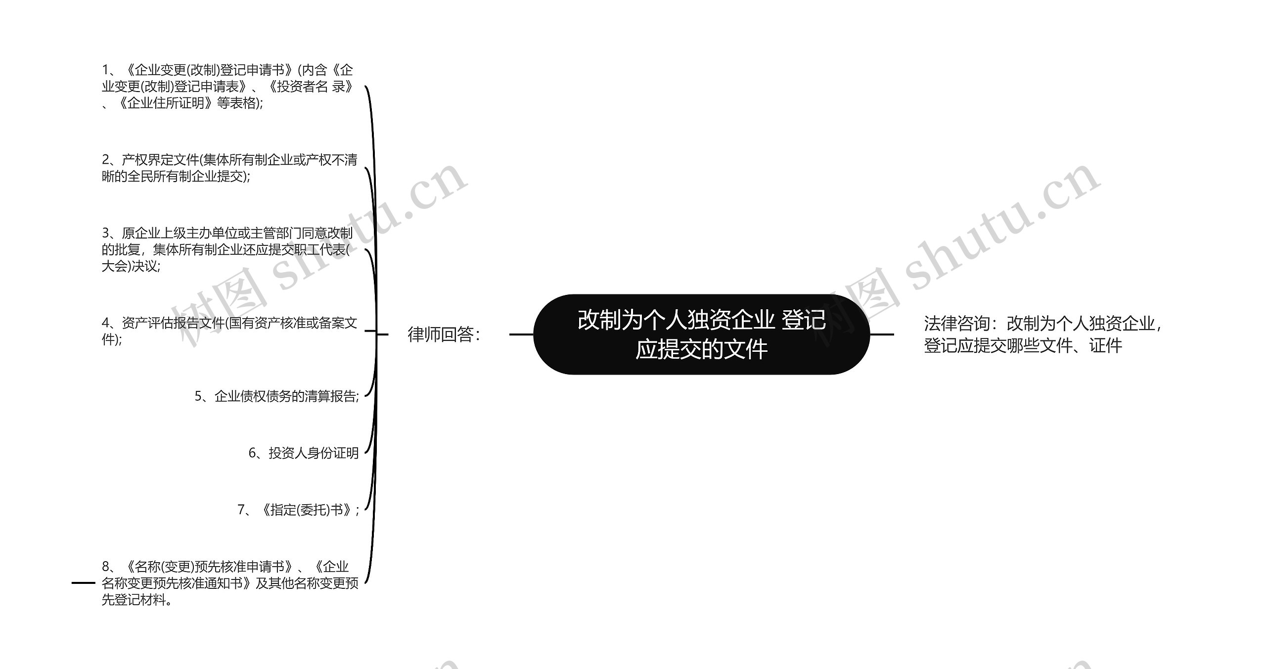 改制为个人独资企业 登记应提交的文件思维导图